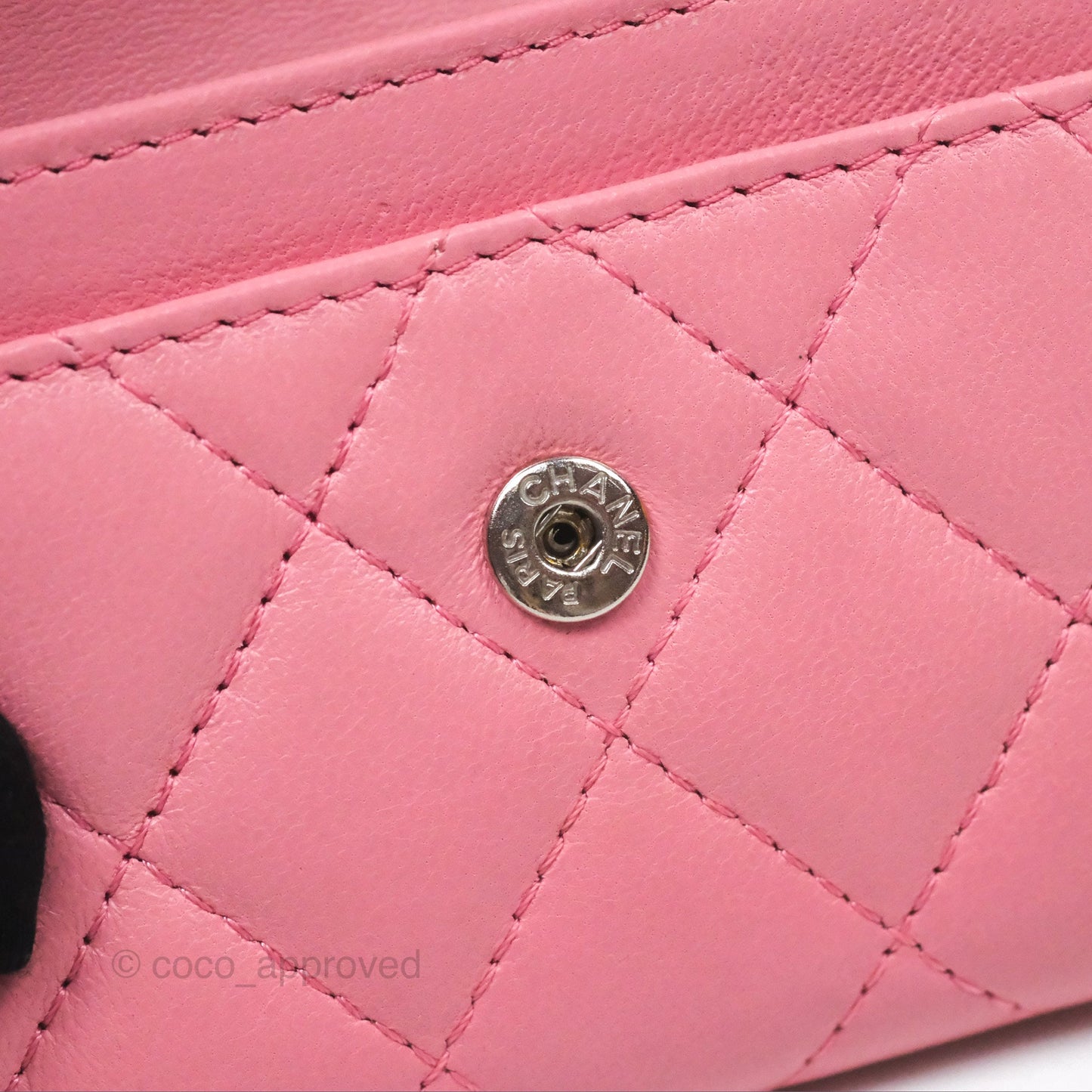 Chanel Quilted Flap Card Holder Pink Lambskin Silver Hardware