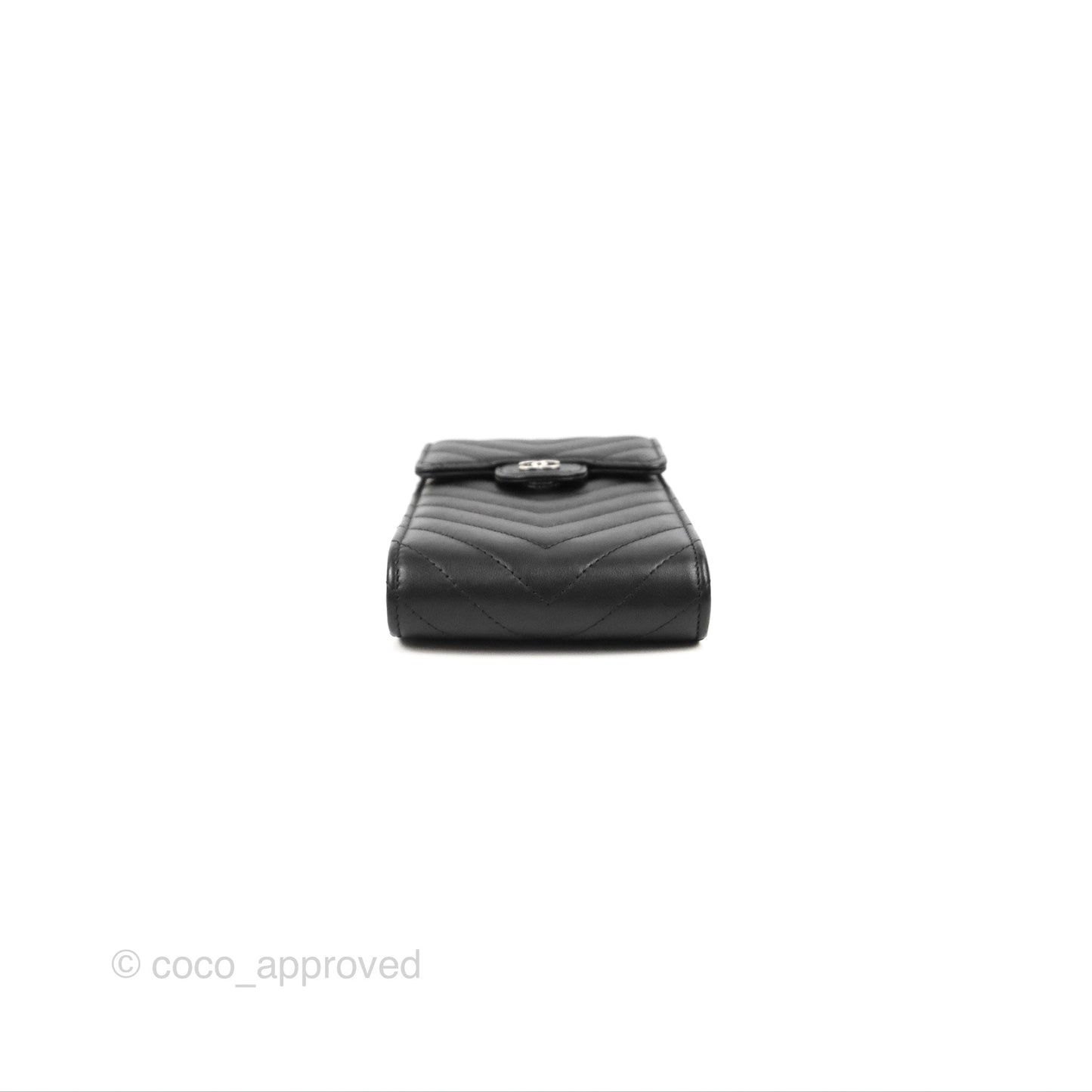 Chanel Classic Chevron Phone Holder Black Calfskin Silver Hardware