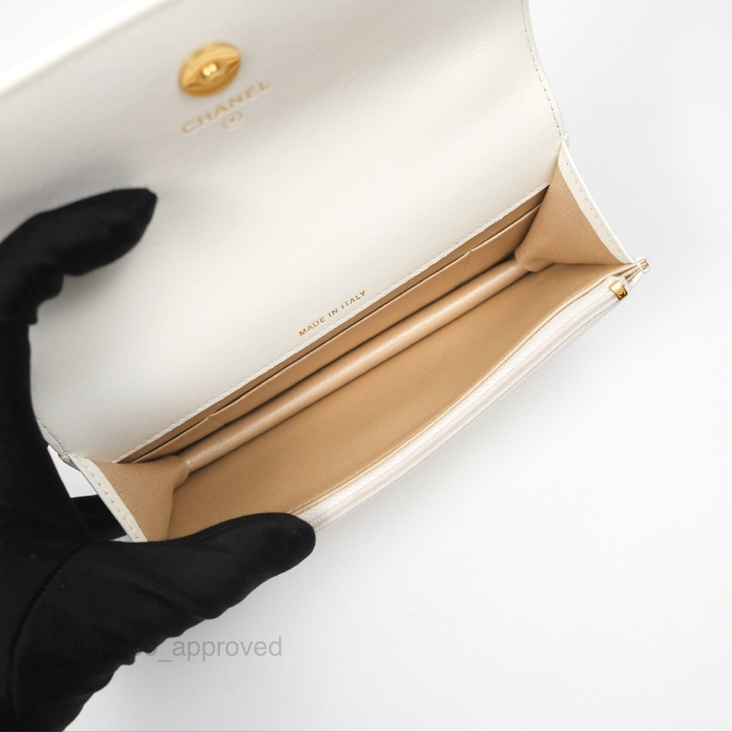 Chanel Dynasty Phone Holder with Chain White Ivory Lambskin Aged Gold Hardware