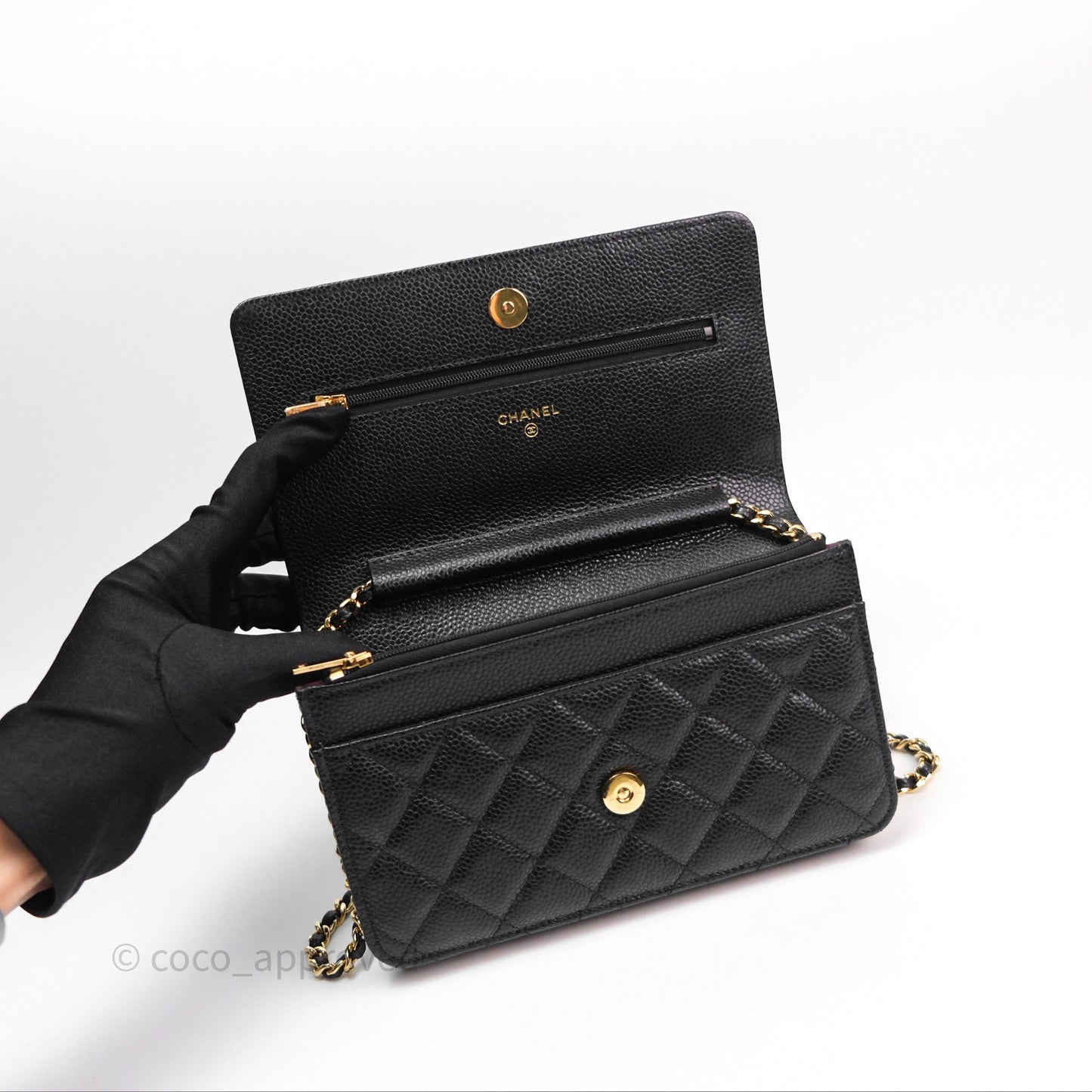 Chanel Quilted WOC Black Caviar Gold Hardware