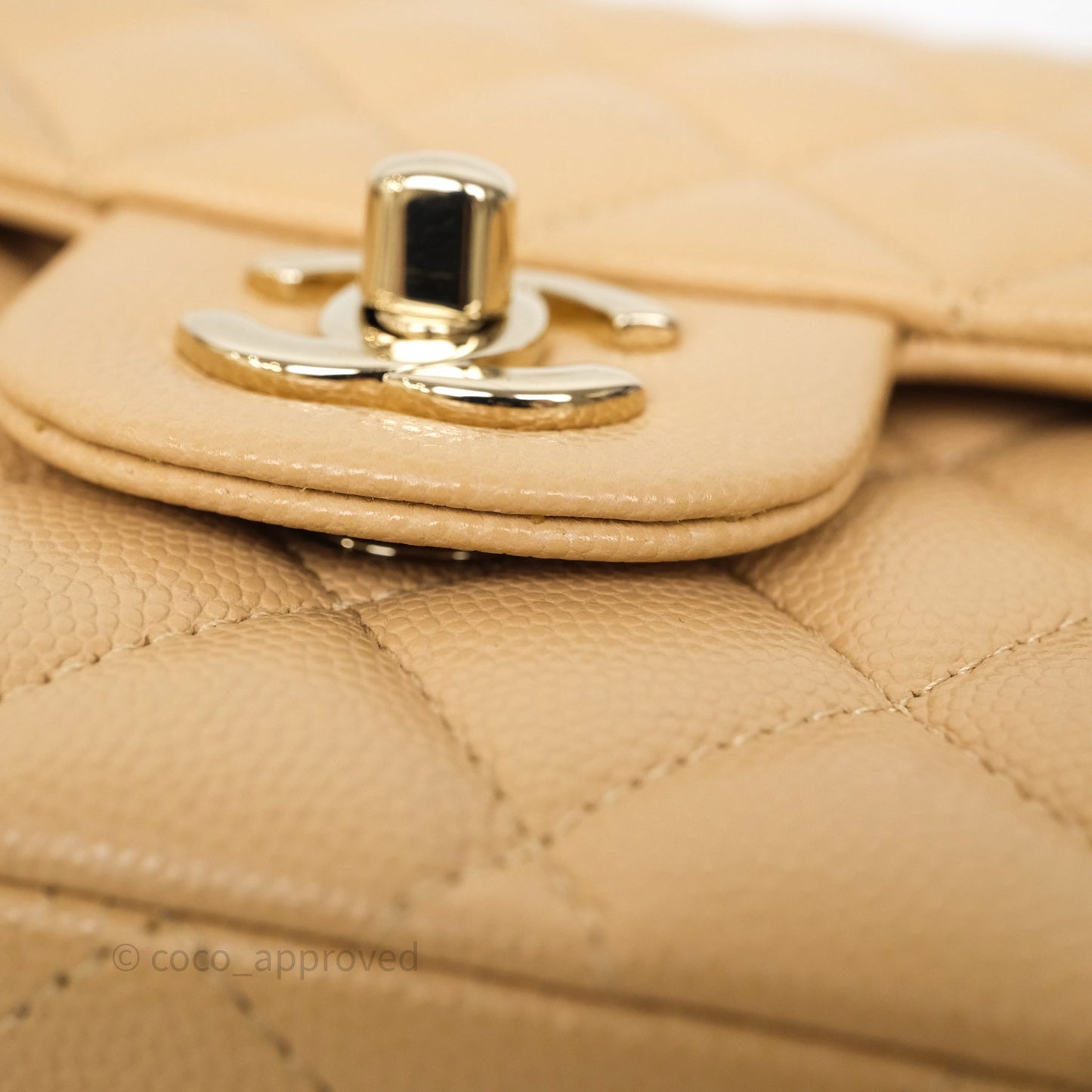 Chanel Classic M/L Medium Flap Quilted Beige Caviar Gold Hardware
