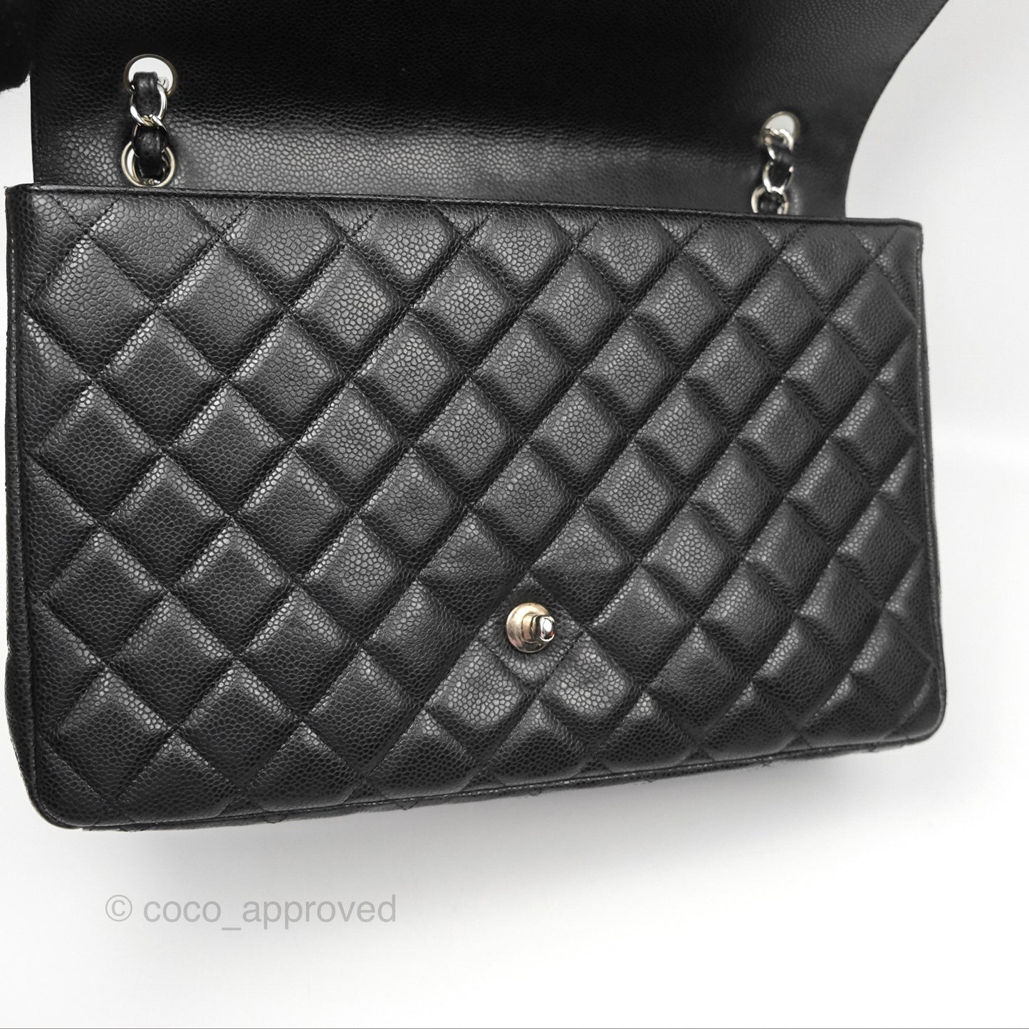 Chanel Quilted Maxi Single Flap Black Caviar Silver Hardware