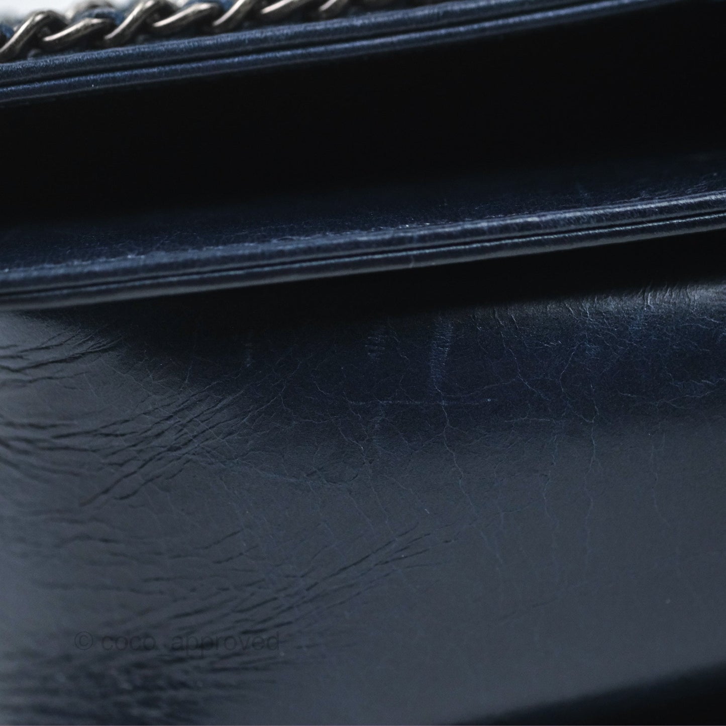 Chanel Medium Chain Edge Boy Quilted Navy Aged Glazed Calfskin Ruthenium Hardware