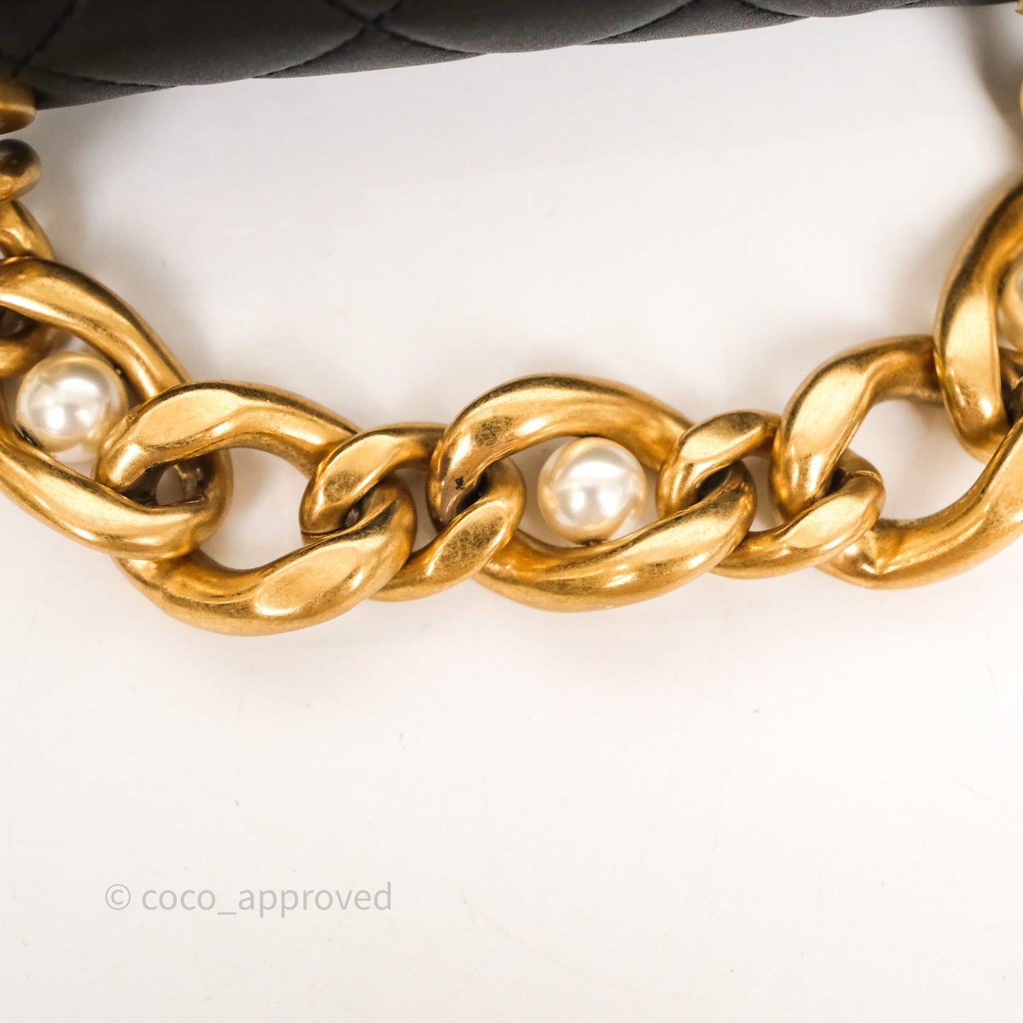 Chanel Pearl Chain Bag Black Calfskin Gold Hardware