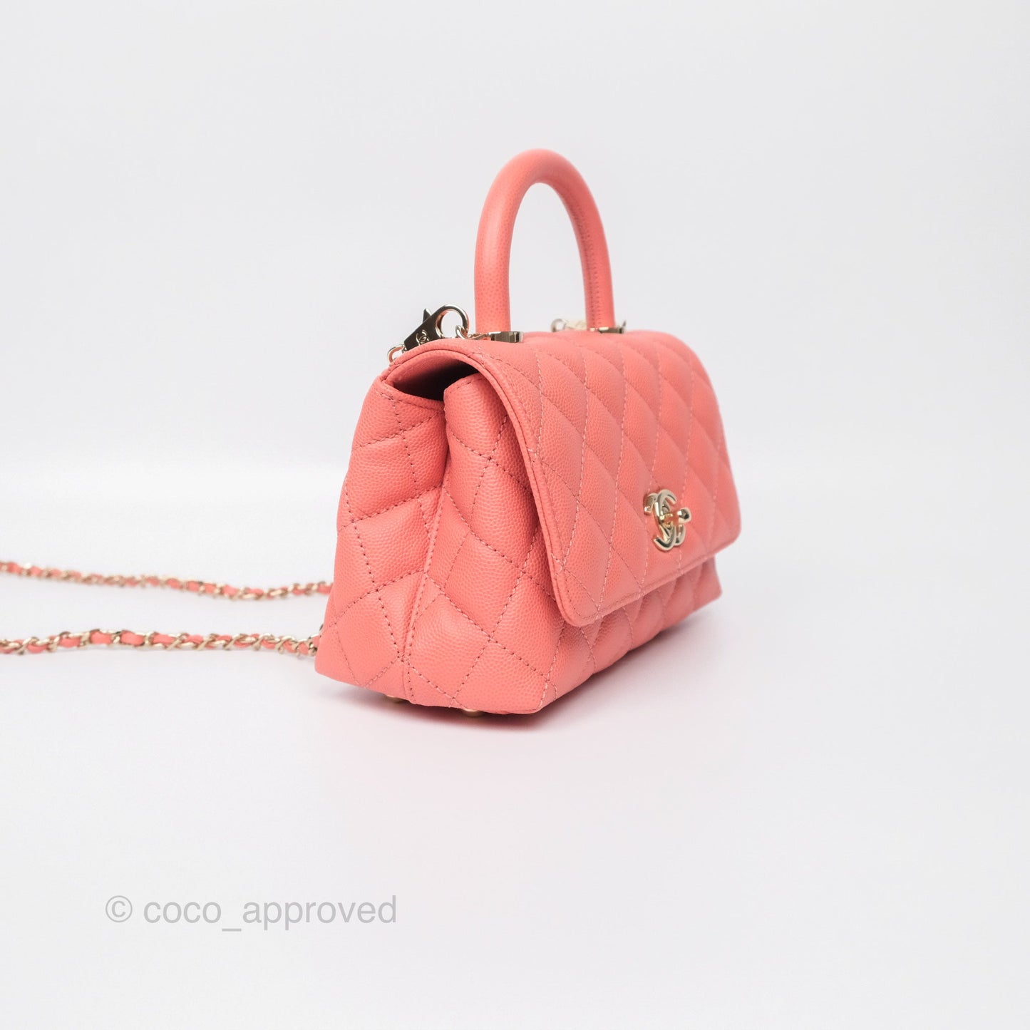 Chanel Mini Coco Handle Quilted Pink Caviar Gold Hardware
