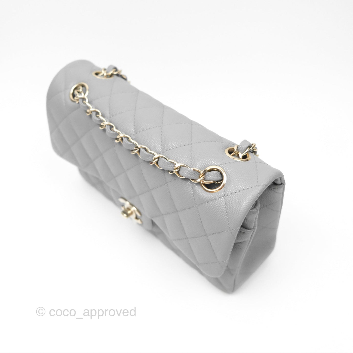 Chanel Small Classic Quilted Flap Grey Caviar Gold Hardware