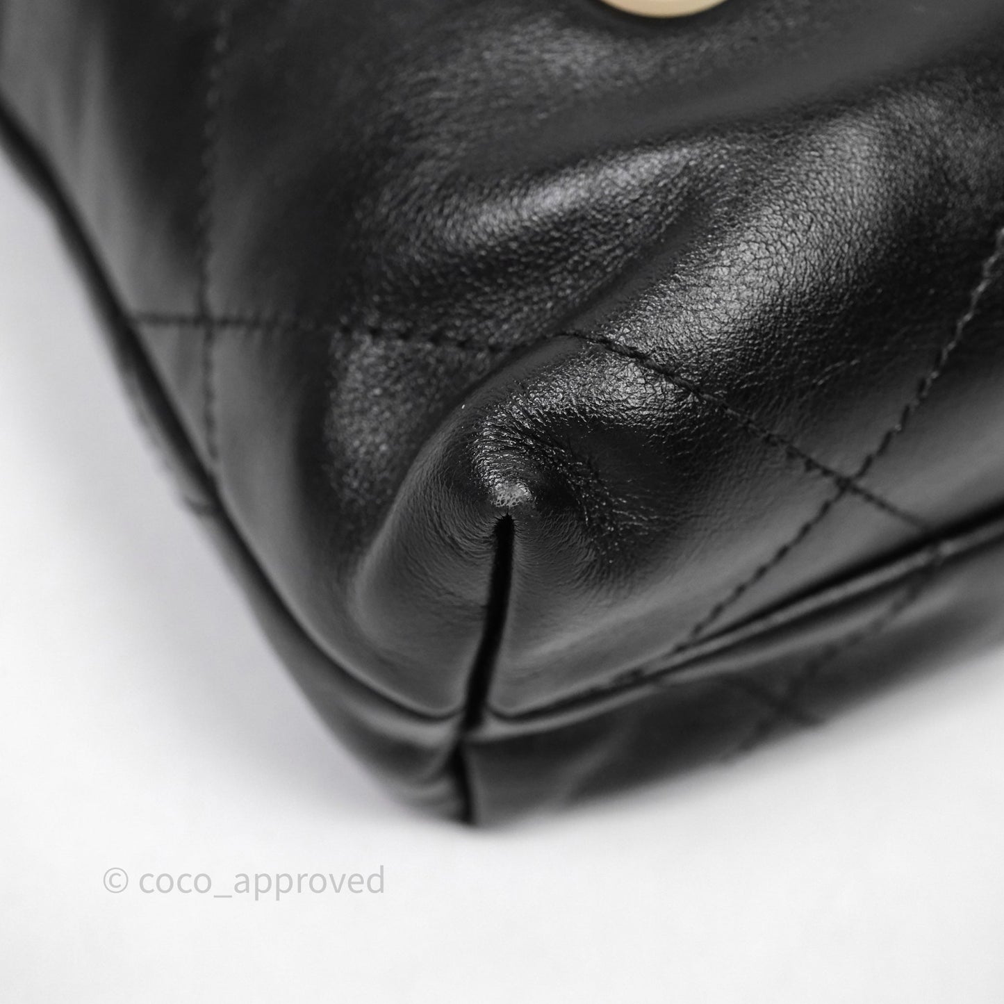 Chanel 22 Mini Bag Black Crumpled Calfskin White Lacquered Metal Logo