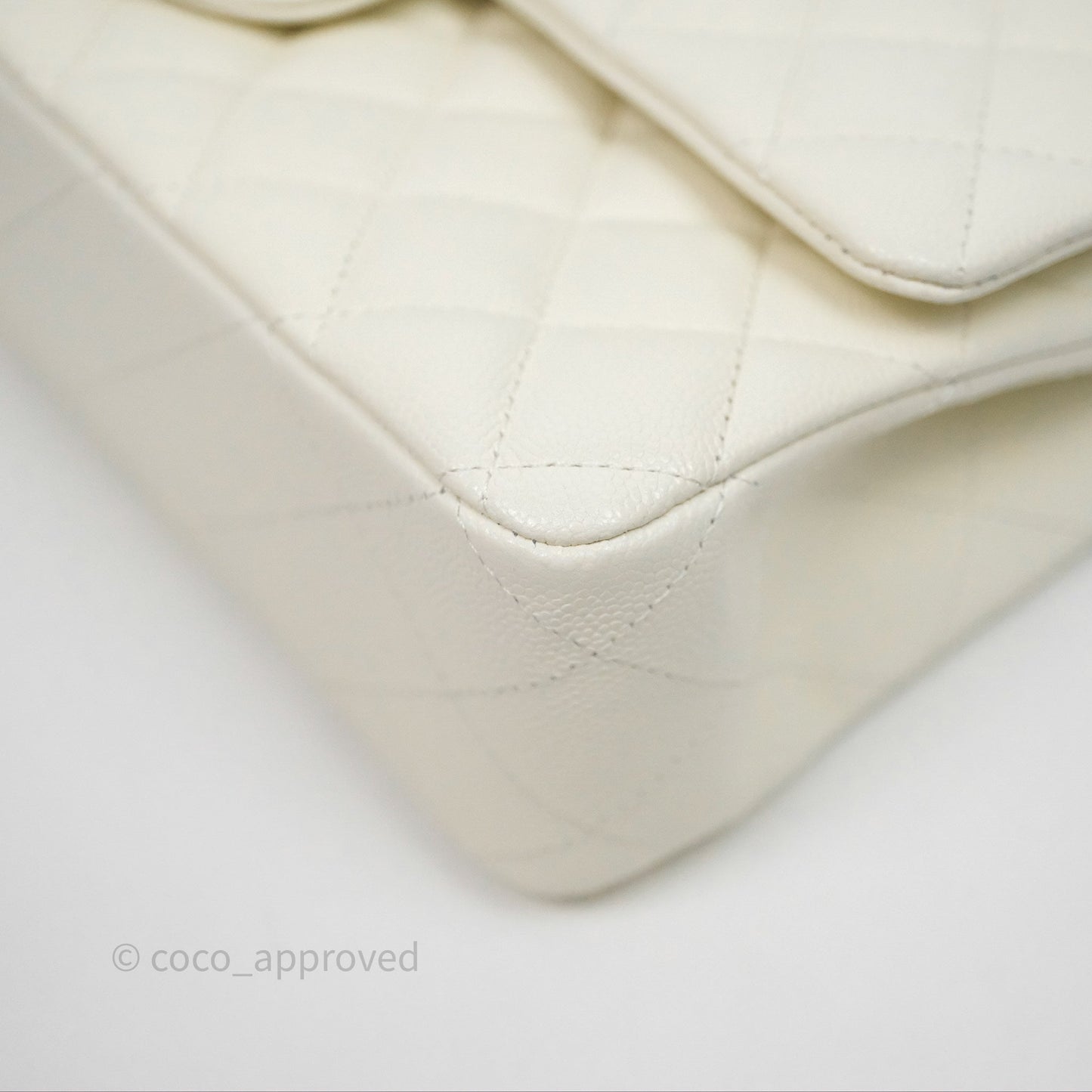 Chanel Classic M/L Medium Flap Quilted Ivory White Caviar Gold Hardware
