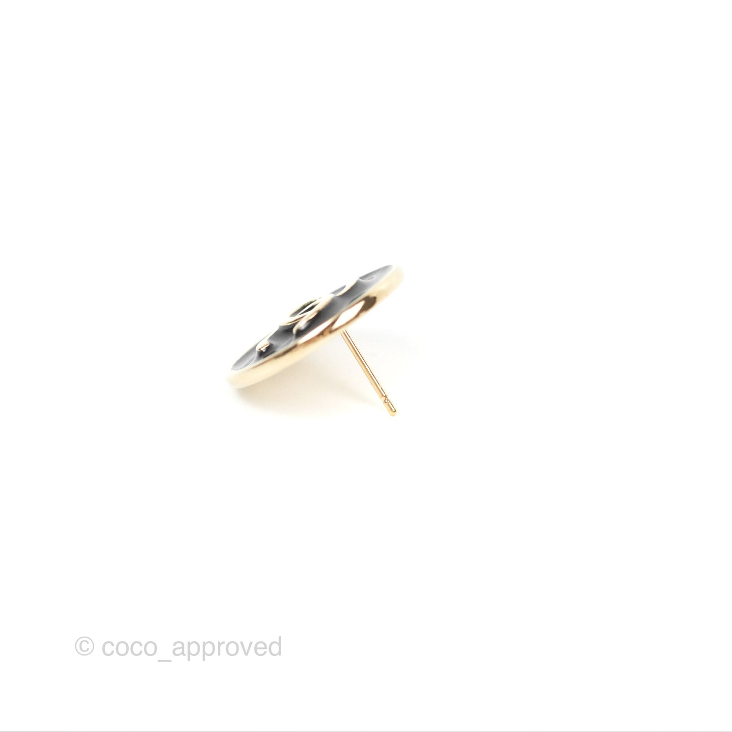 Chanel Round CC Black Earrings Gold Tone 22A