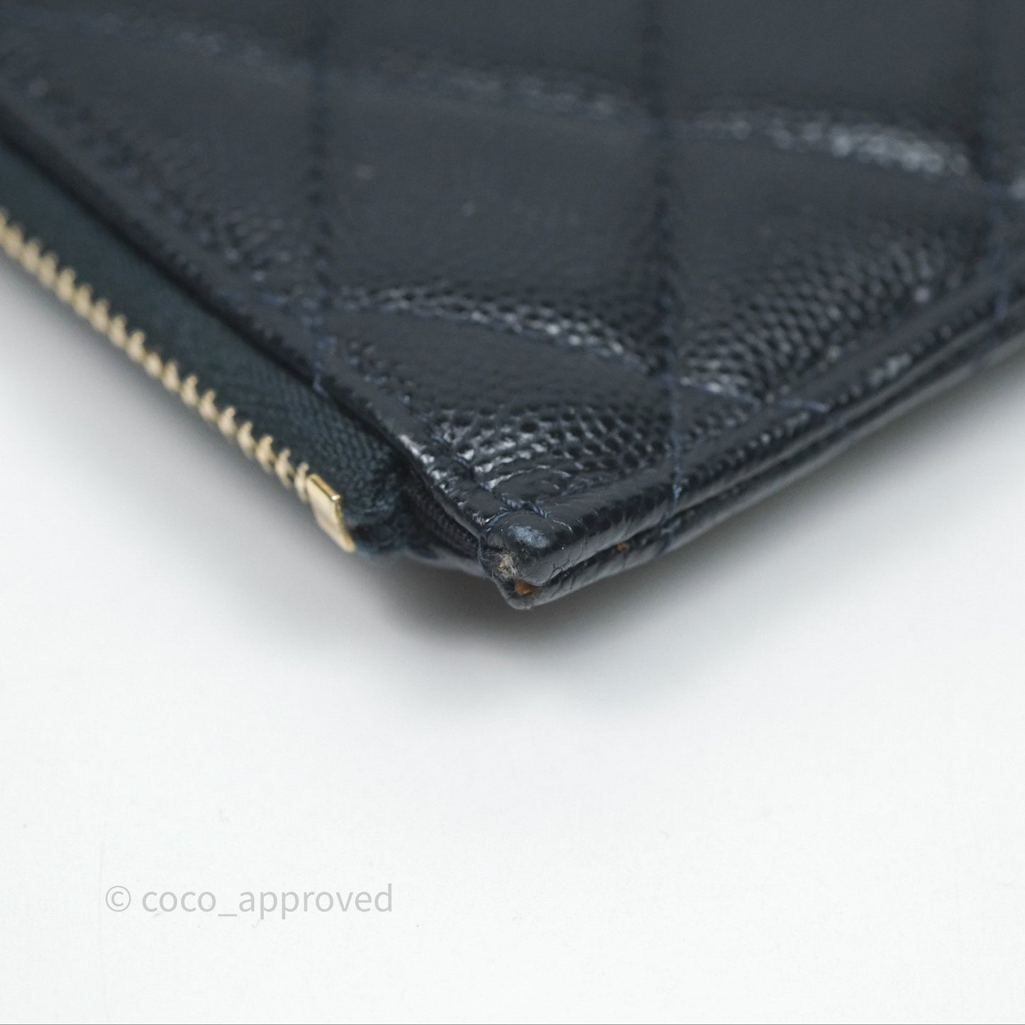 Chanel Classic Flat Navy Caviar Wallet Pouch Gold Hardware