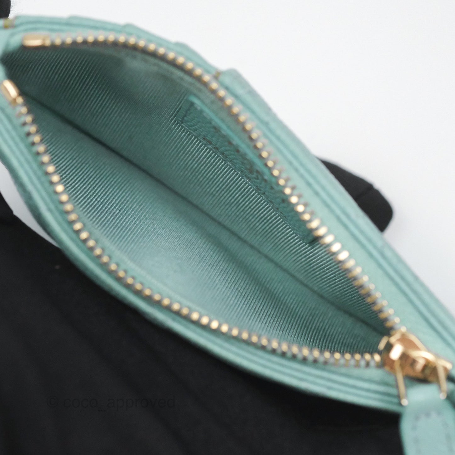 Chanel Quilted Zip Flap Card Holder Tiffany Blue Caviar Gold Hardware