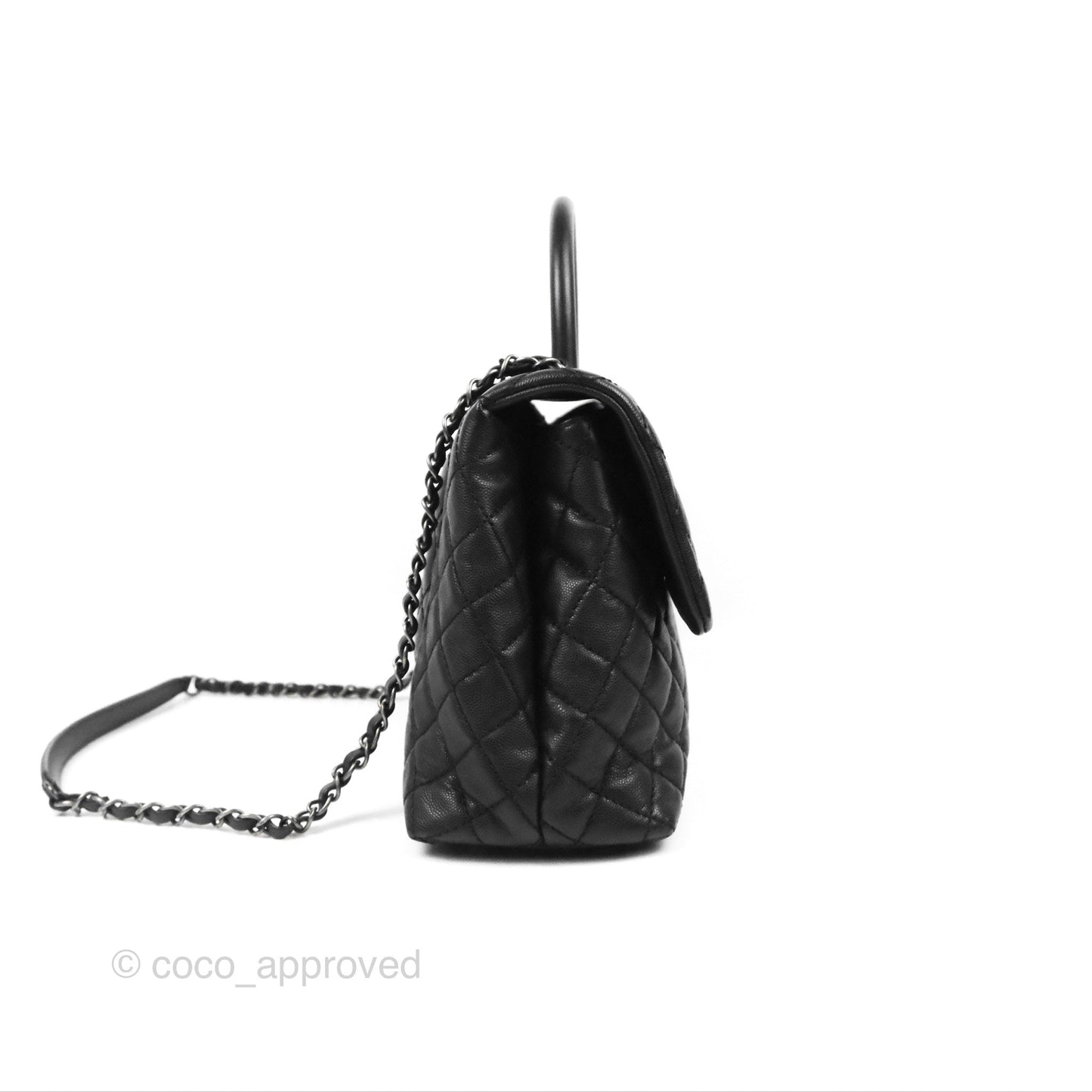 Chanel Large Coco Handle Quilted Black Caviar Ruthenium Hardware