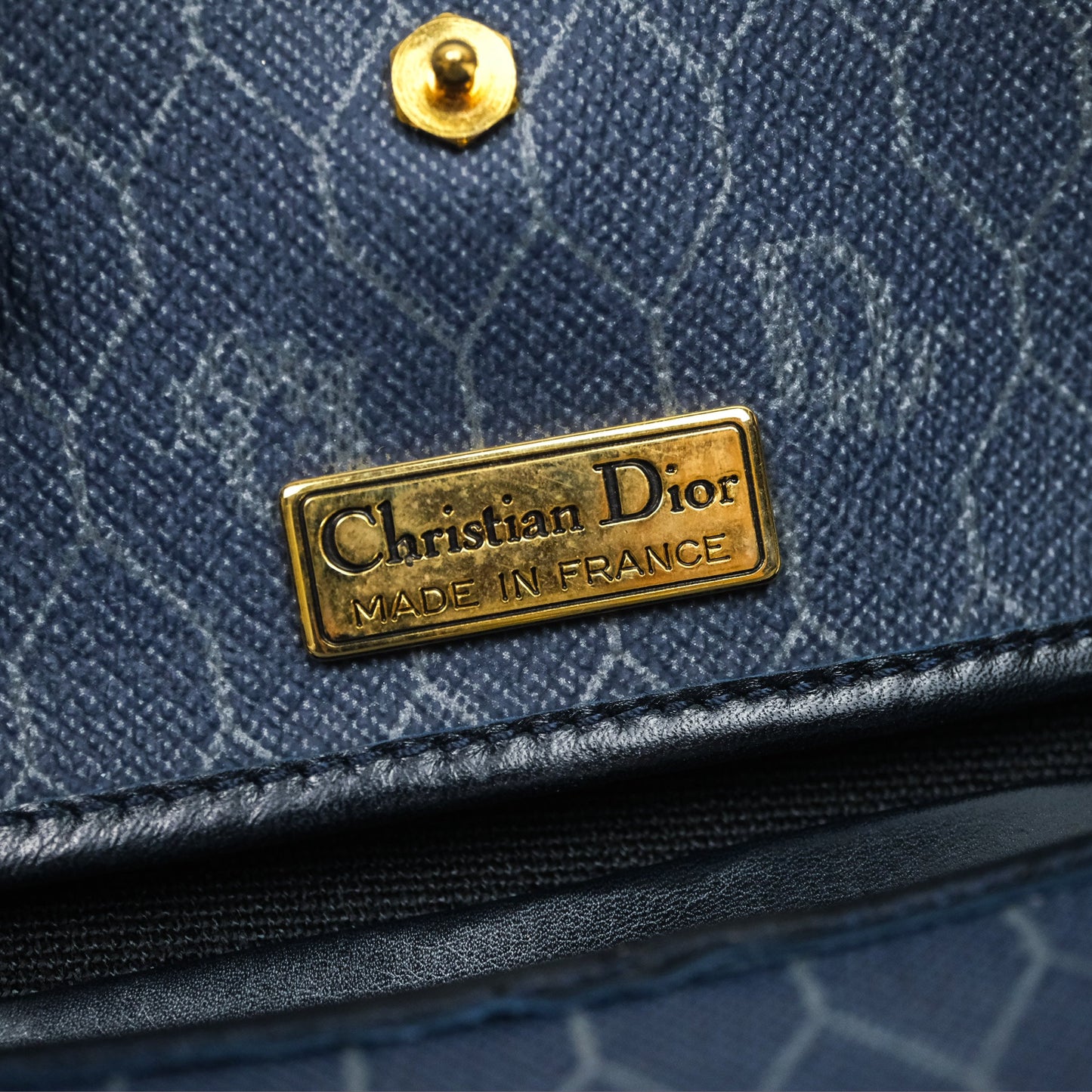 Christian Dior Vintage Honeycomb Flap Bag Navy Gold Hardware
