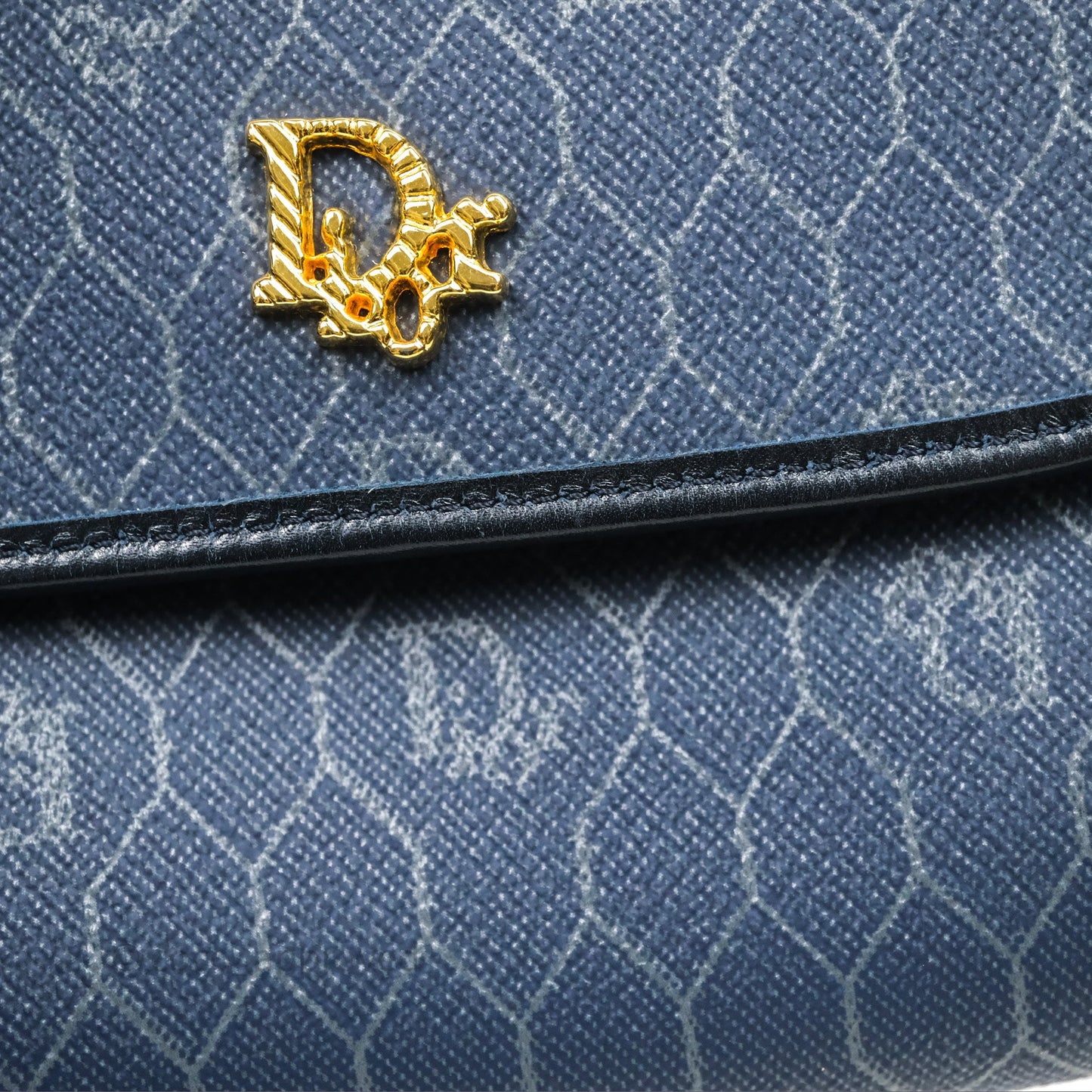 Christian Dior Vintage Honeycomb Flap Bag Navy Gold Hardware