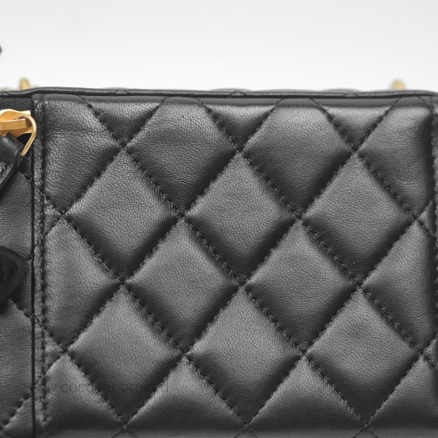 Chanel Quilted Vanity Rectangular with Camellia Adjustable Chain Black Lambskin 23S