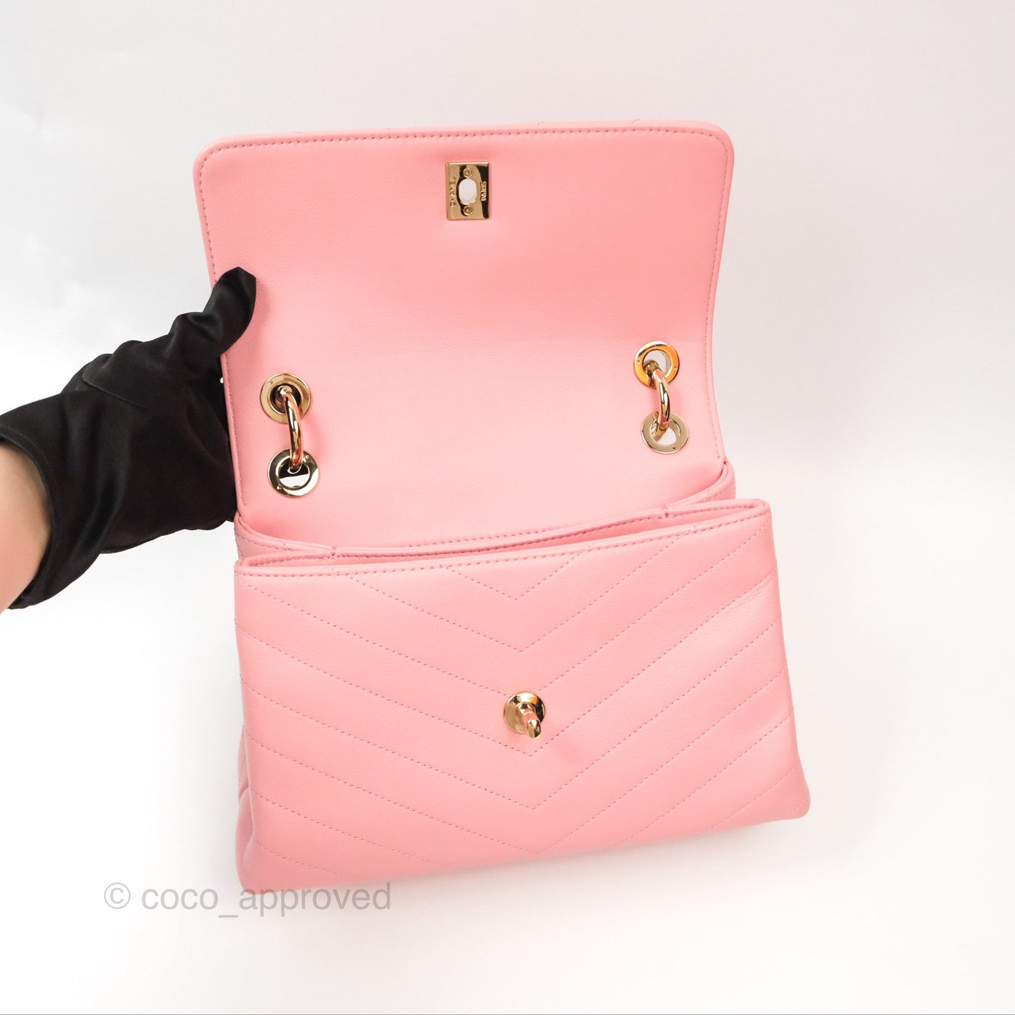 Chanel Small Chevron Chic Top Handle Flap Pink Grained Calfskin Gold Hardware