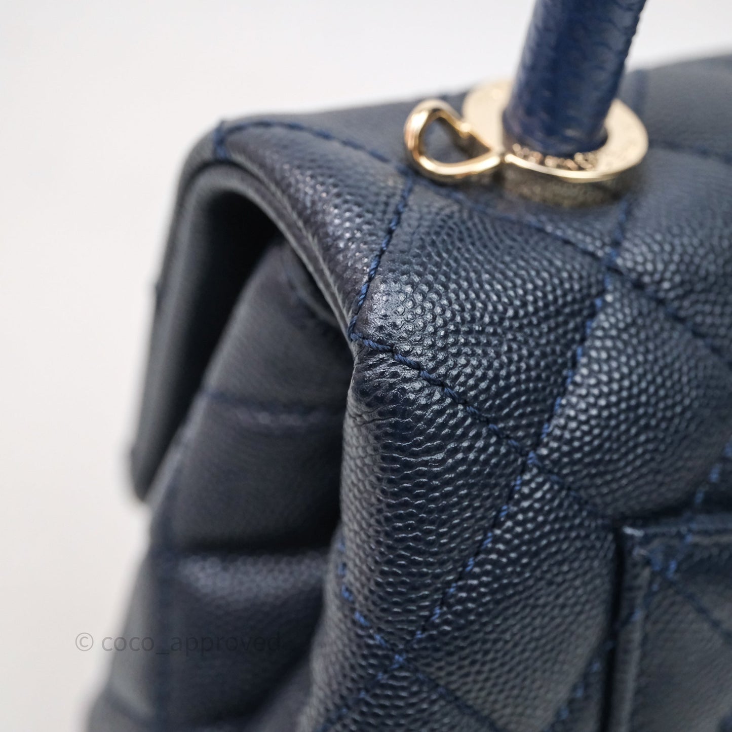 Chanel Mini Coco Handle Quilted Navy Caviar Gold Hardware Lizard Embossed Handle