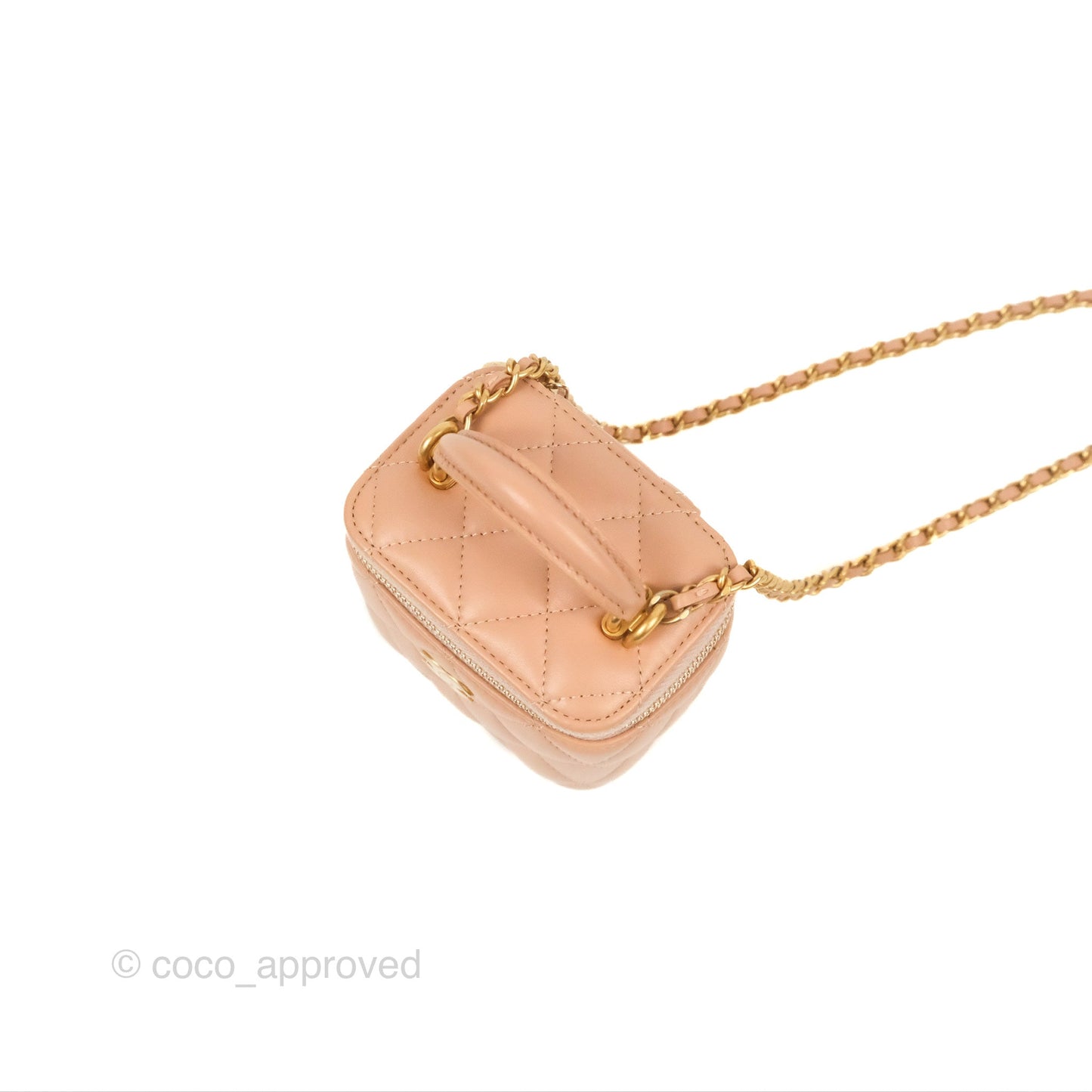 Chanel Mini Top Handle Vanity With Chain Beige Lambskin Aged Gold Hardware
