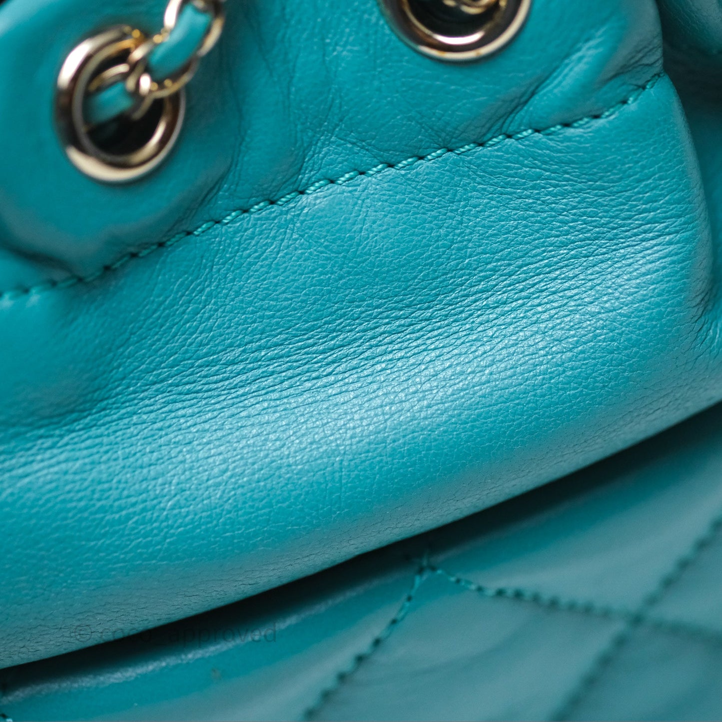 Chanel Pearl CC Drawstring Bucket Bag Teal Green Lambskin Gold Hardware