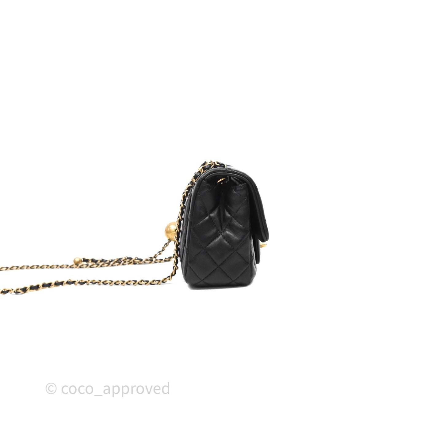 Chanel Pearl Crush Mini Square Quilted Black Lambskin Aged Gold Hardware