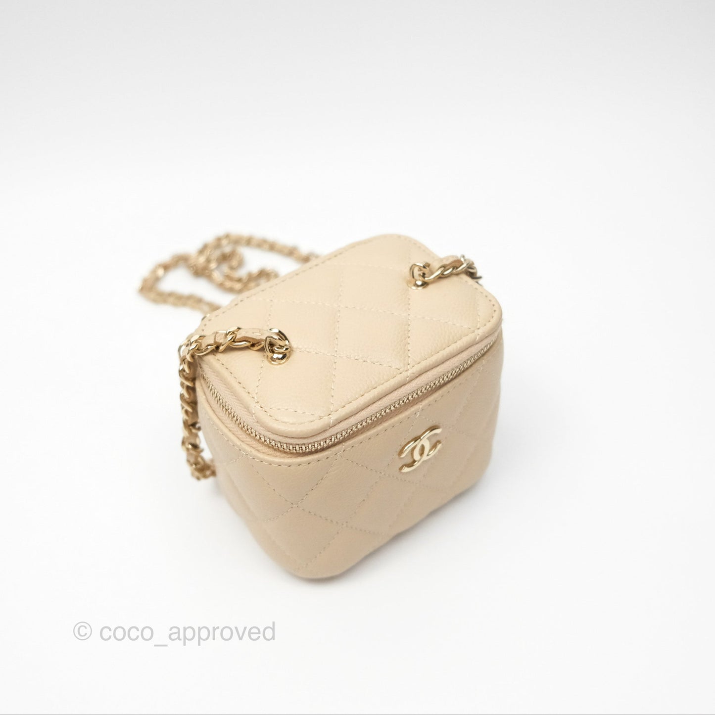 Chanel Mini Vanity With CC Chain Light Beige Caviar Gold Hardware