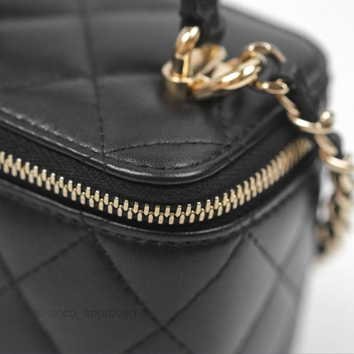 Chanel Mini Top Handle Vanity With Chain Black Lambskin Gold Hardware