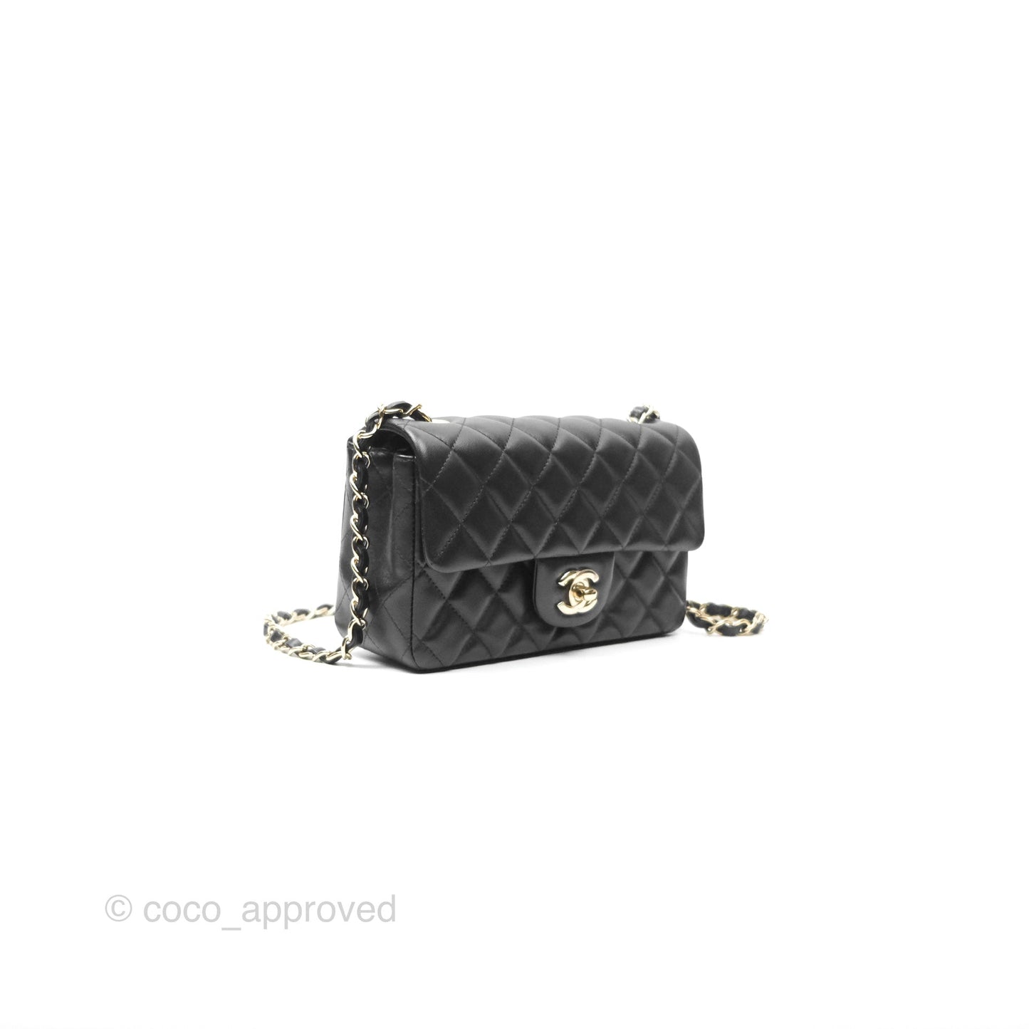 Chanel Mini Rectangular Quilted Black Lambskin Gold Hardware