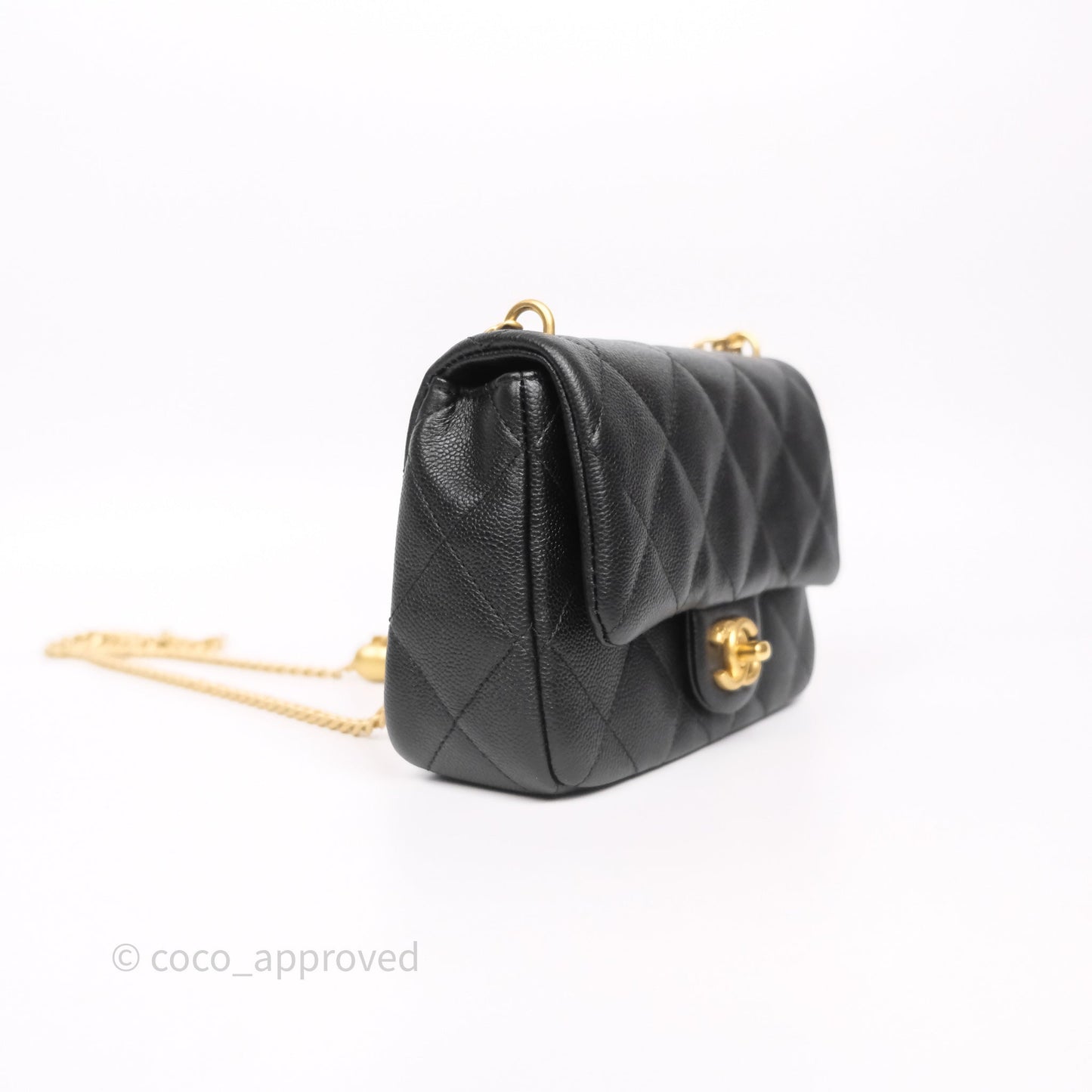 Chanel Mini Flap Bag Heart Adjustable Chain Black Caviar Aged Gold Hardware