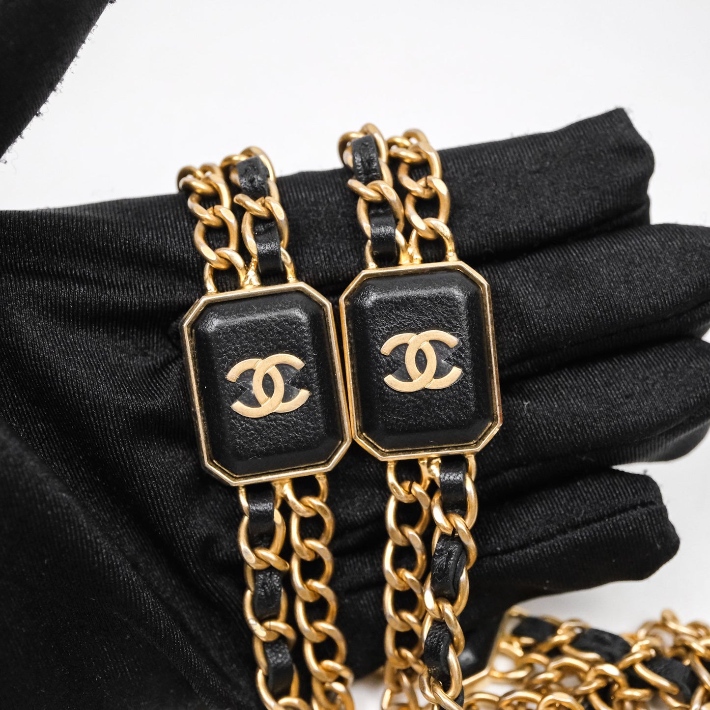 Chanel Mini Vanity With Double Chain Black Lambskin Aged Gold Hardware