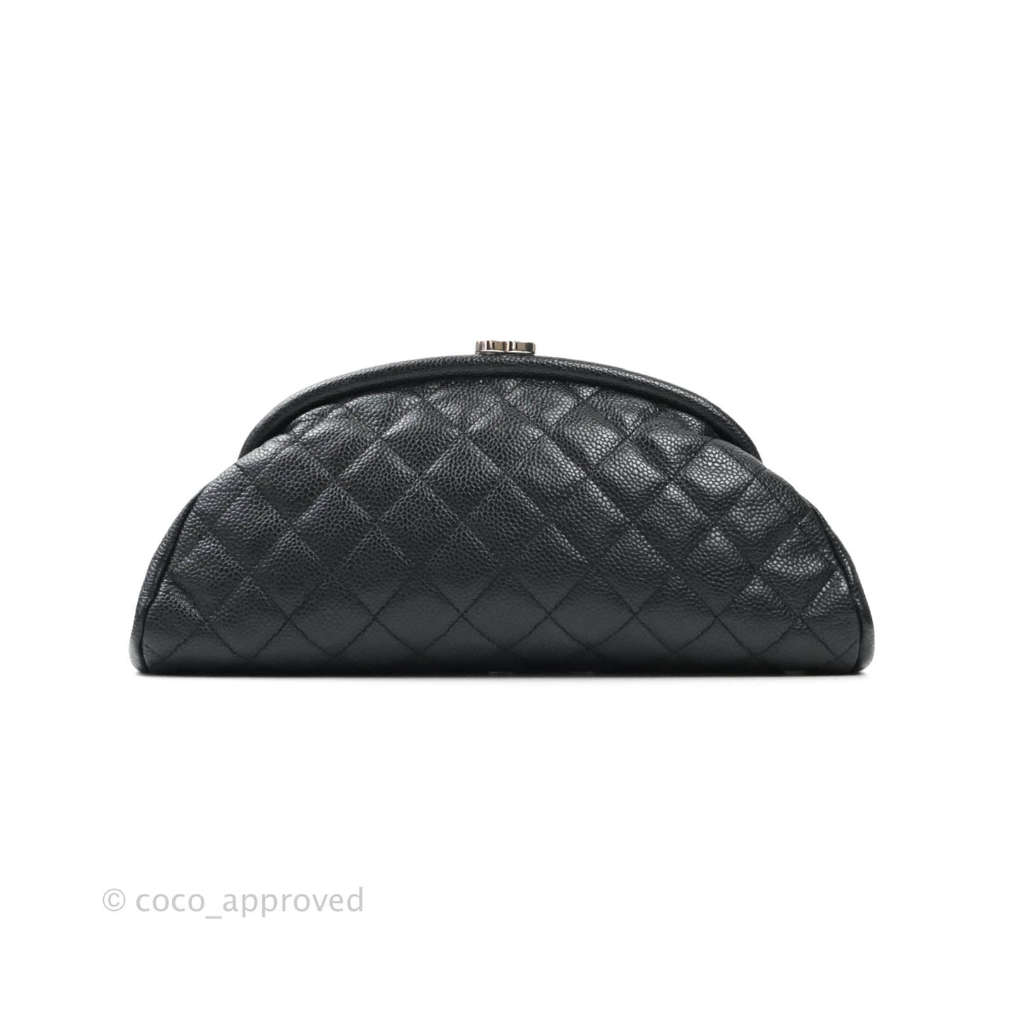 Chanel Quilted Timeless Kisslock Clutch Black Caviar Silver Hardware