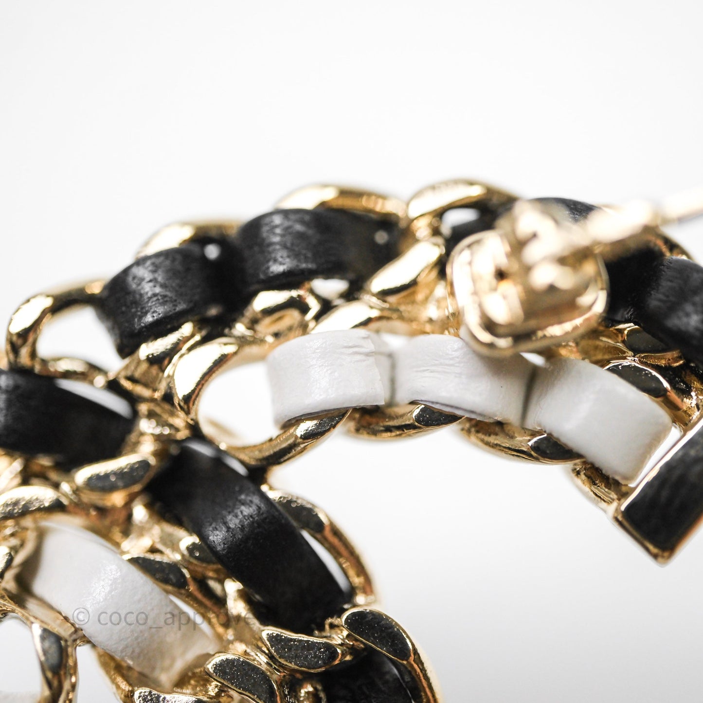 Chanel CC Braided Leather Black & White Brooch Gold Tone 22A