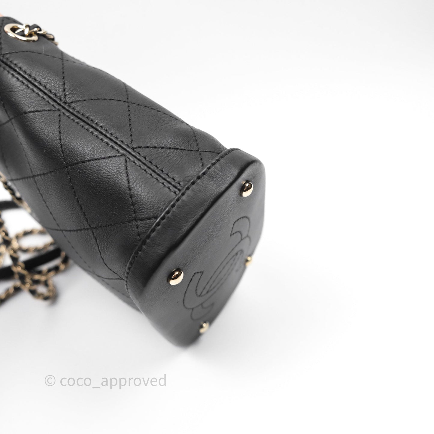Chanel Quilted Drawstring Bucket Bag Black Calfskin Gold Hardware