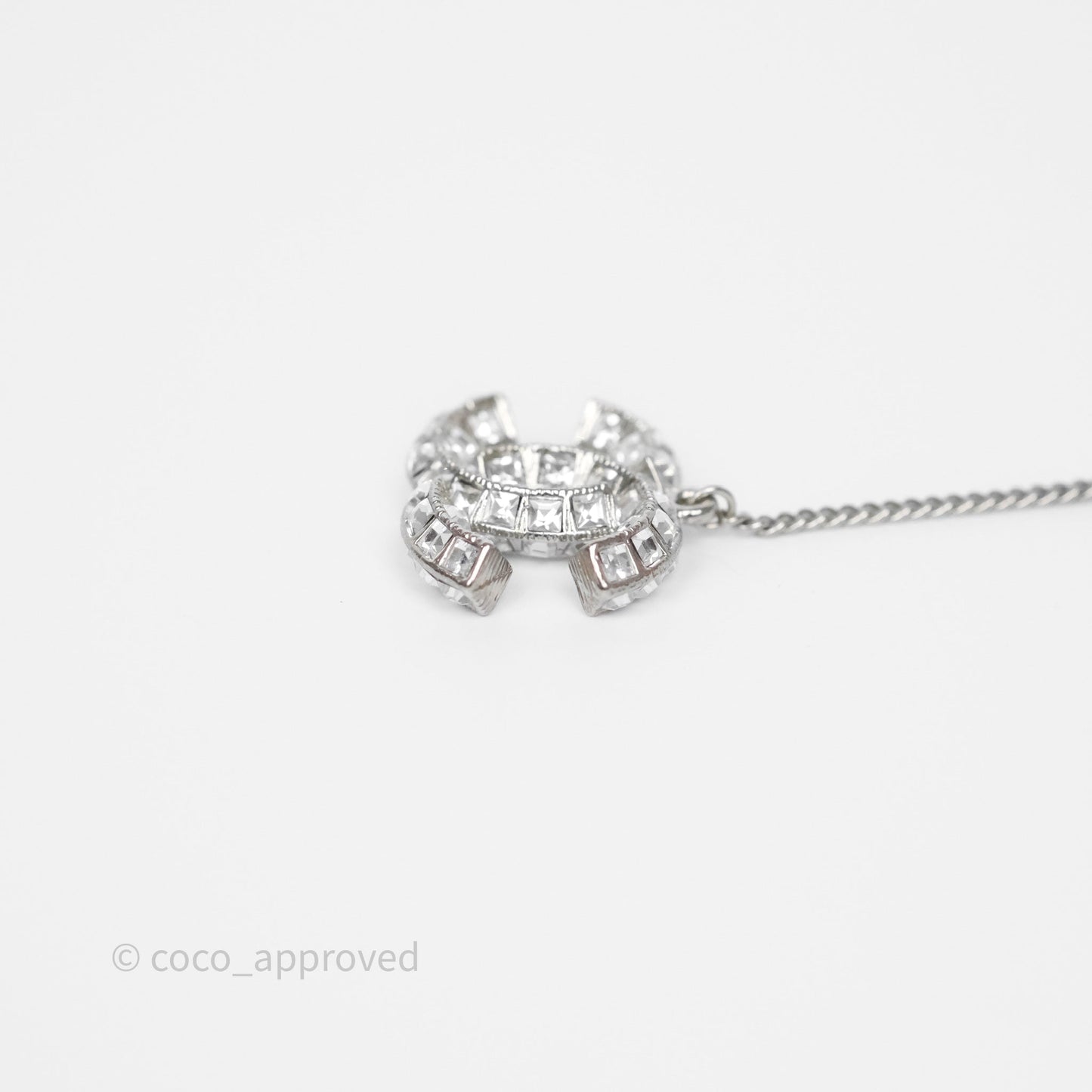 Chanel CC Crystal Long Drop Earrings Silver Tone 21V
