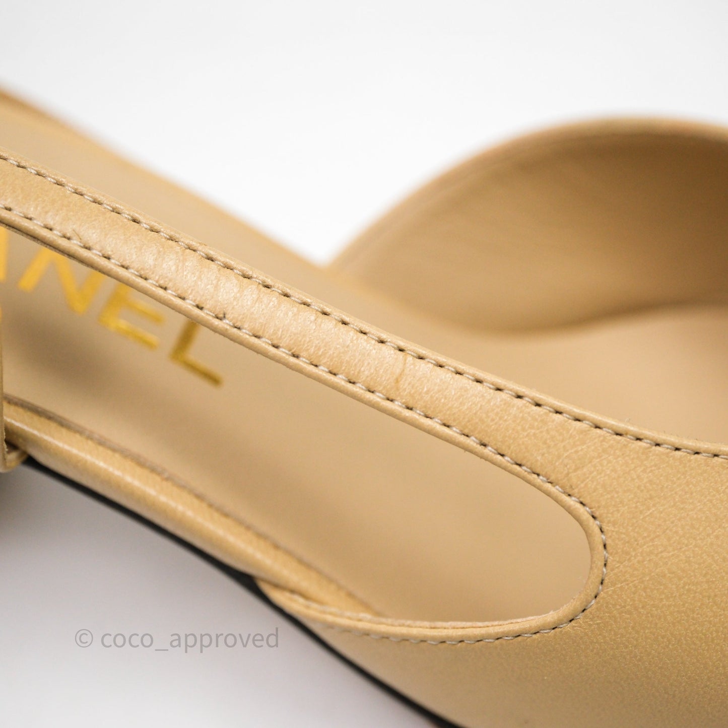 Chanel Classic Slingback Beige Black Leather Size 37