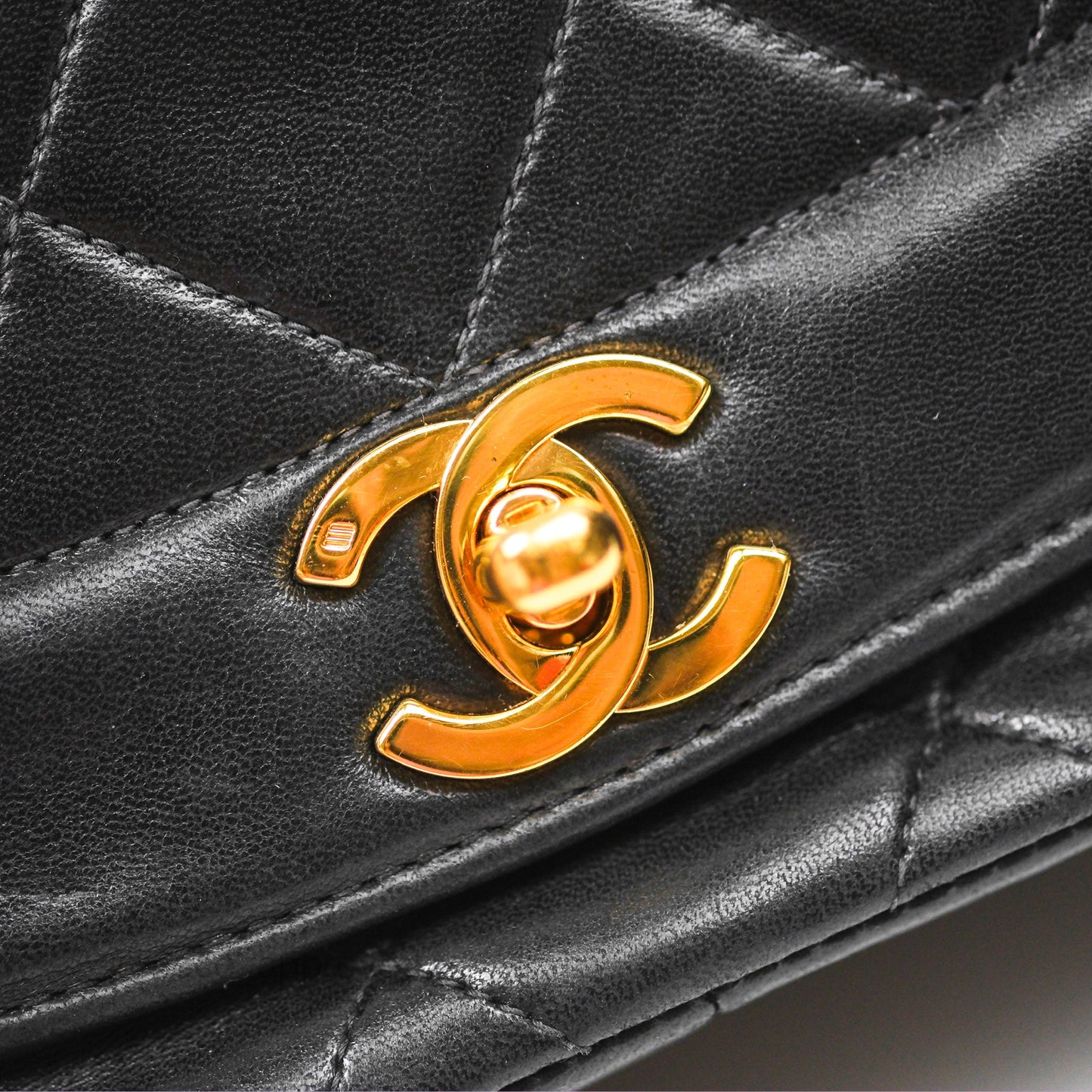 Chanel Vintage Medium Classic Diana Flap Bag Black Lambskin 24K Gold Hardware