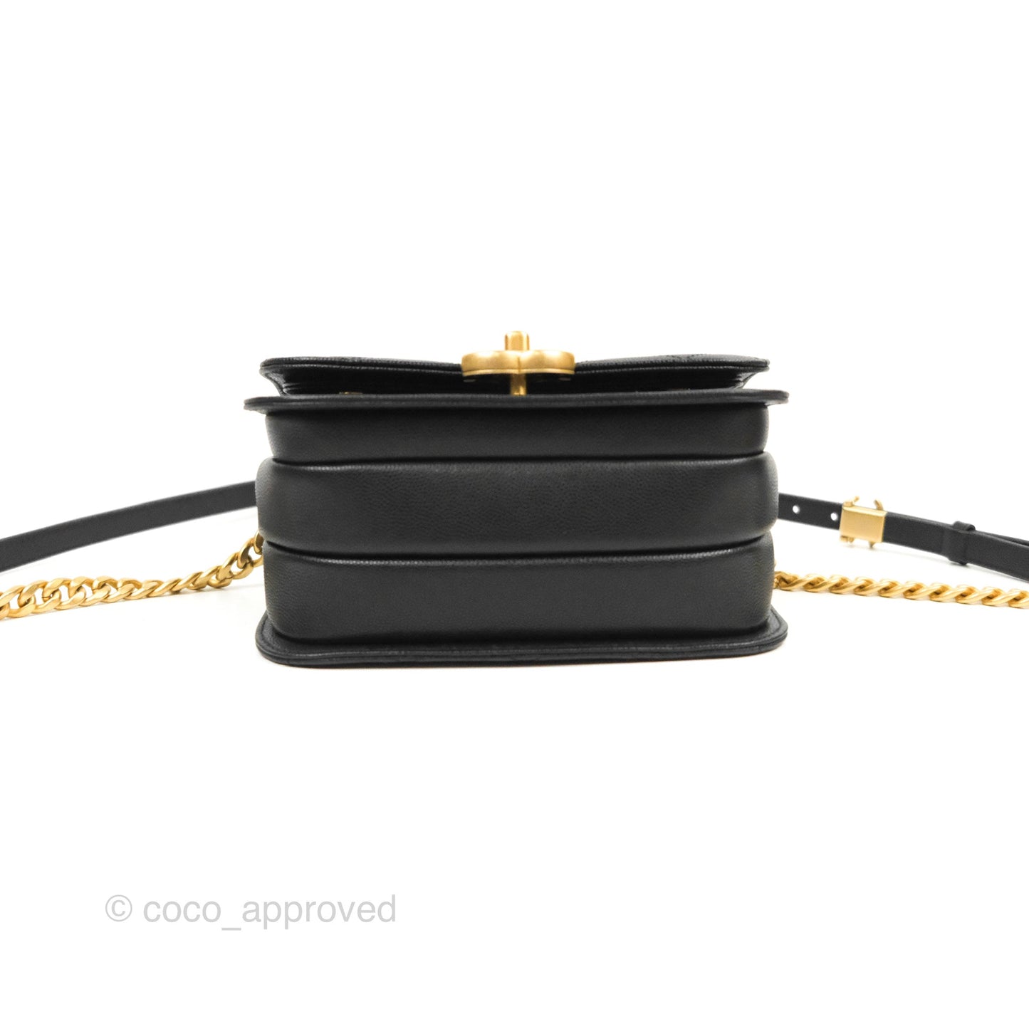 Chanel Mini Messenger Bag Black Caviar Aged Gold Hardware 21K