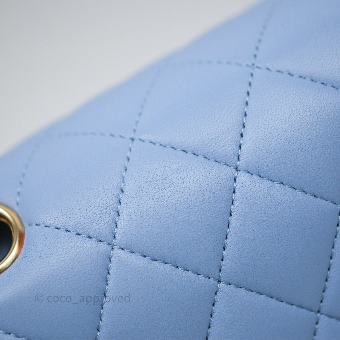 Chanel Classic M/L Medium Flap Quilted Sky Blue Lambskin Gold Hardware