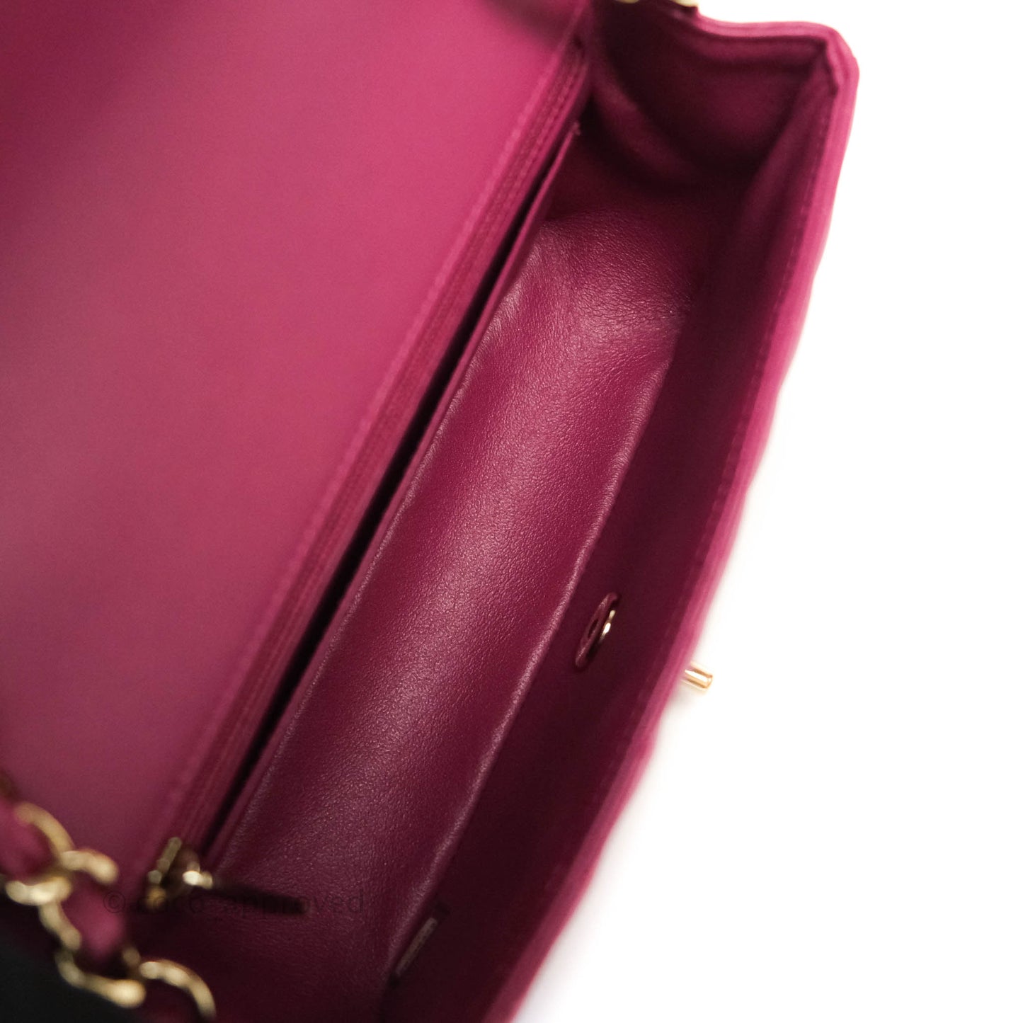 Chanel Chevron Mini Rectangular Lambskin Flap Dark Pink Gold Hardware