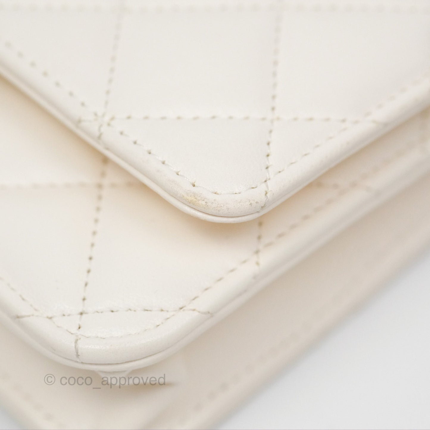 Chanel Quilted Wallet on Chain WOC Coco Heart Chain White Lambskin Aged Gold Hardware 22K