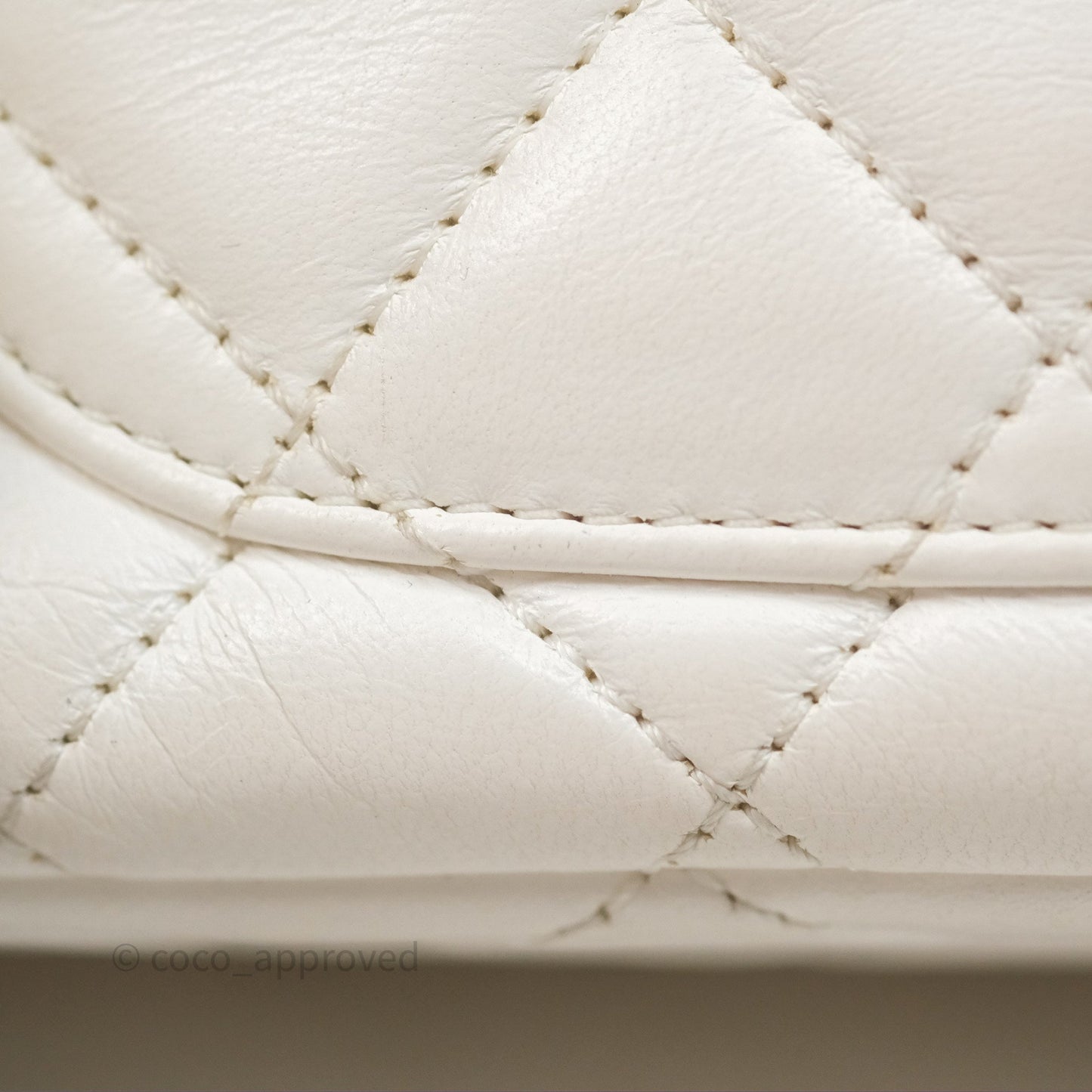 Chanel Mini Rectangular Pearl Crush Quilted White Lambskin Aged Gold Hardware