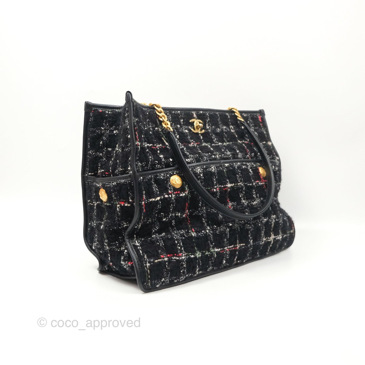 Chanel Tweed Tote Bag Leather Gold Hardware 22K