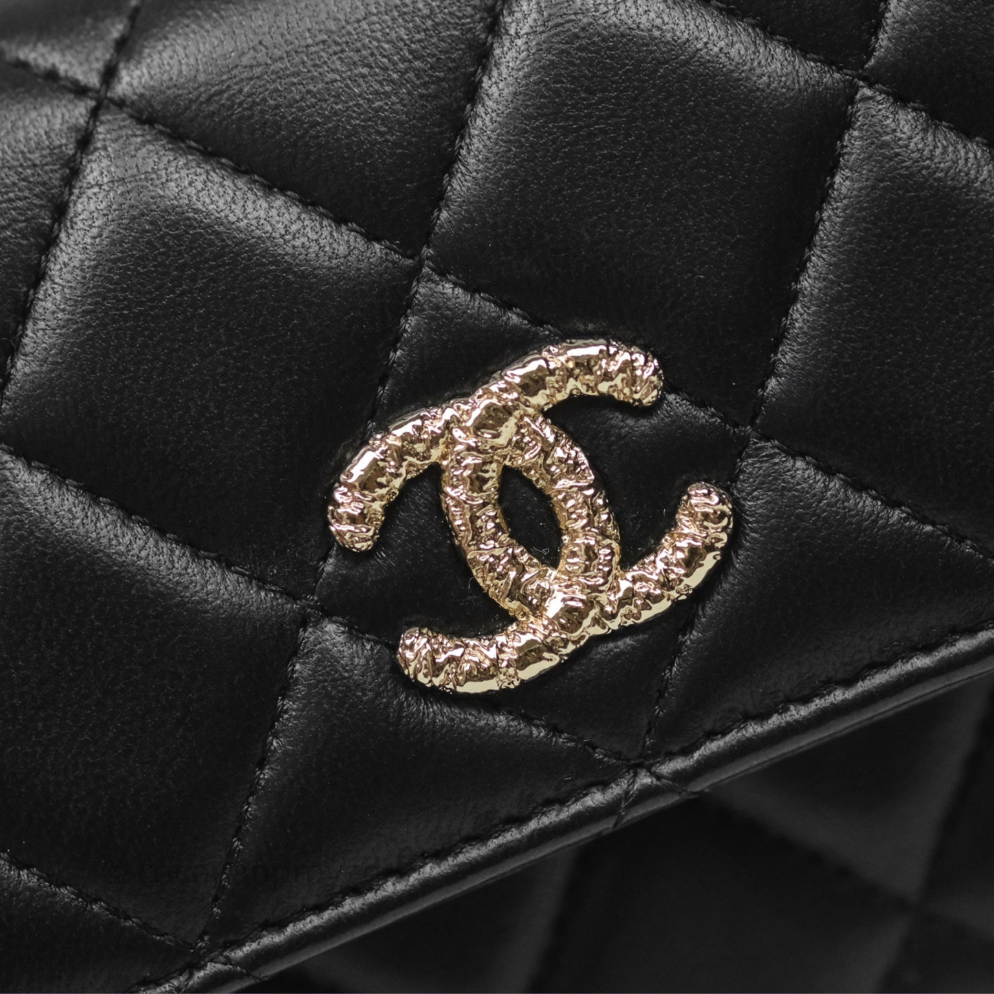 Chanel Camellia Handle Mini WOC Phone Holder with Chain Black Lambskin 23K