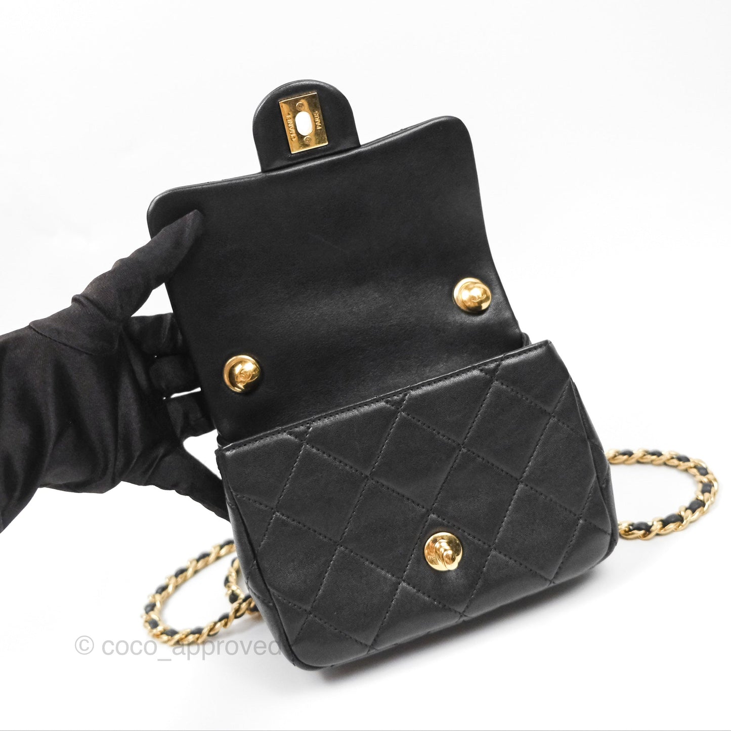 Chanel Mini Top Handle Flap Black Lambskin Aged Gold Hardware 23C