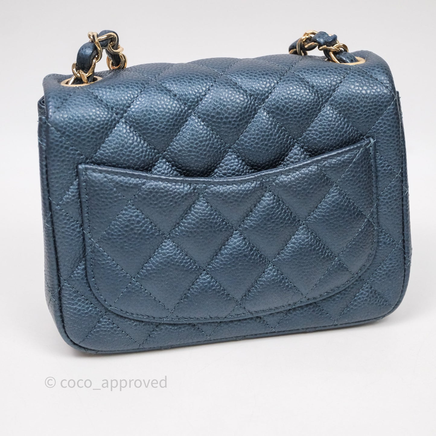 Chanel Quilted Mini Square Iridescent Navy Caviar Gold Hardware