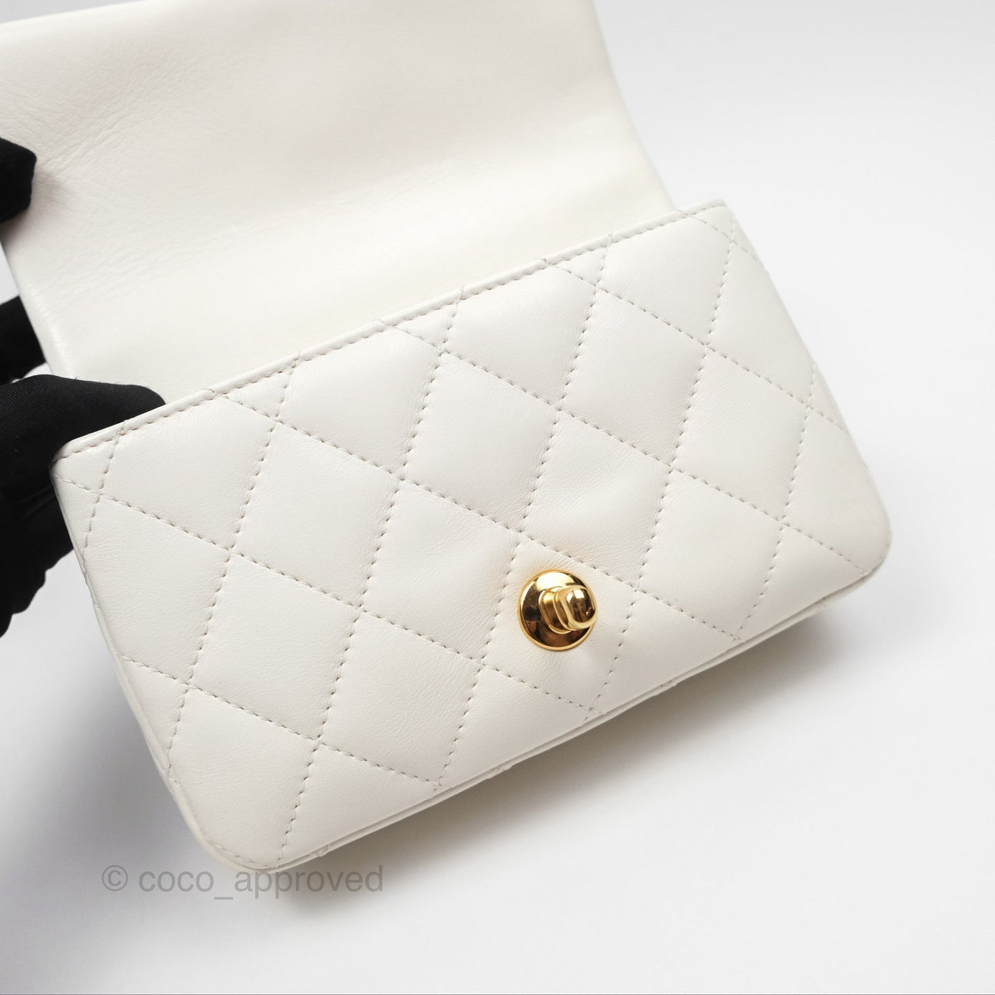 Chanel Top Handle Mini Flap Ivory White Lambskin Gold Hardware