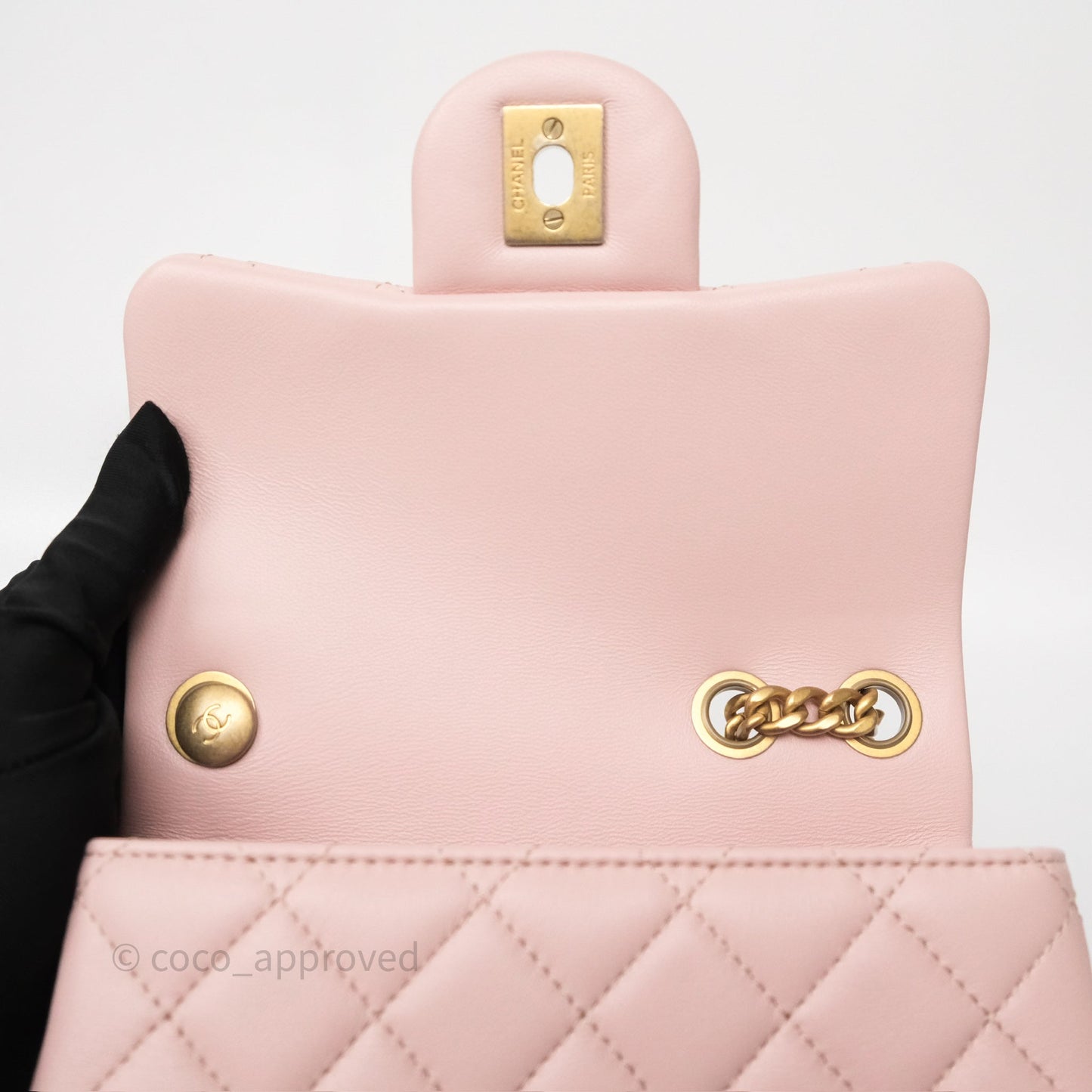 Chanel Quilted Mini Square Flap with Camellia Adjustable Chain Pink Clair Lambskin