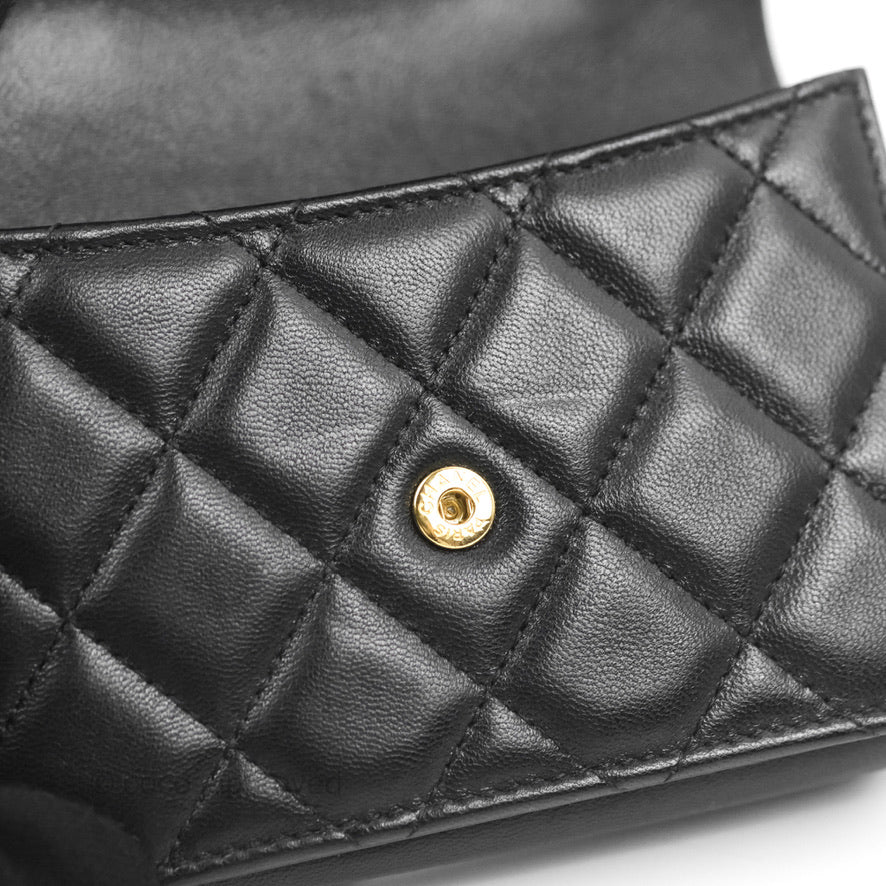 Chanel Mini Handle Flap Coin Purse With Chain Black Lambskin Gold Hardware
