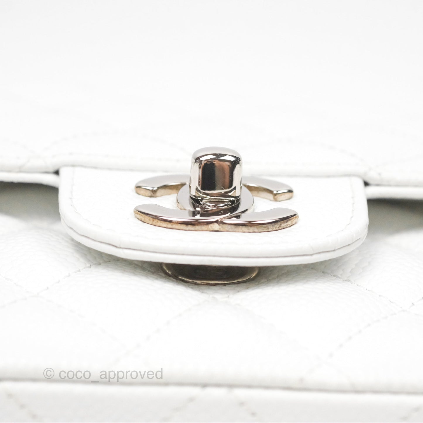 Chanel Classic M/L Medium Flap Quilted White Caviar Silver Hardware
