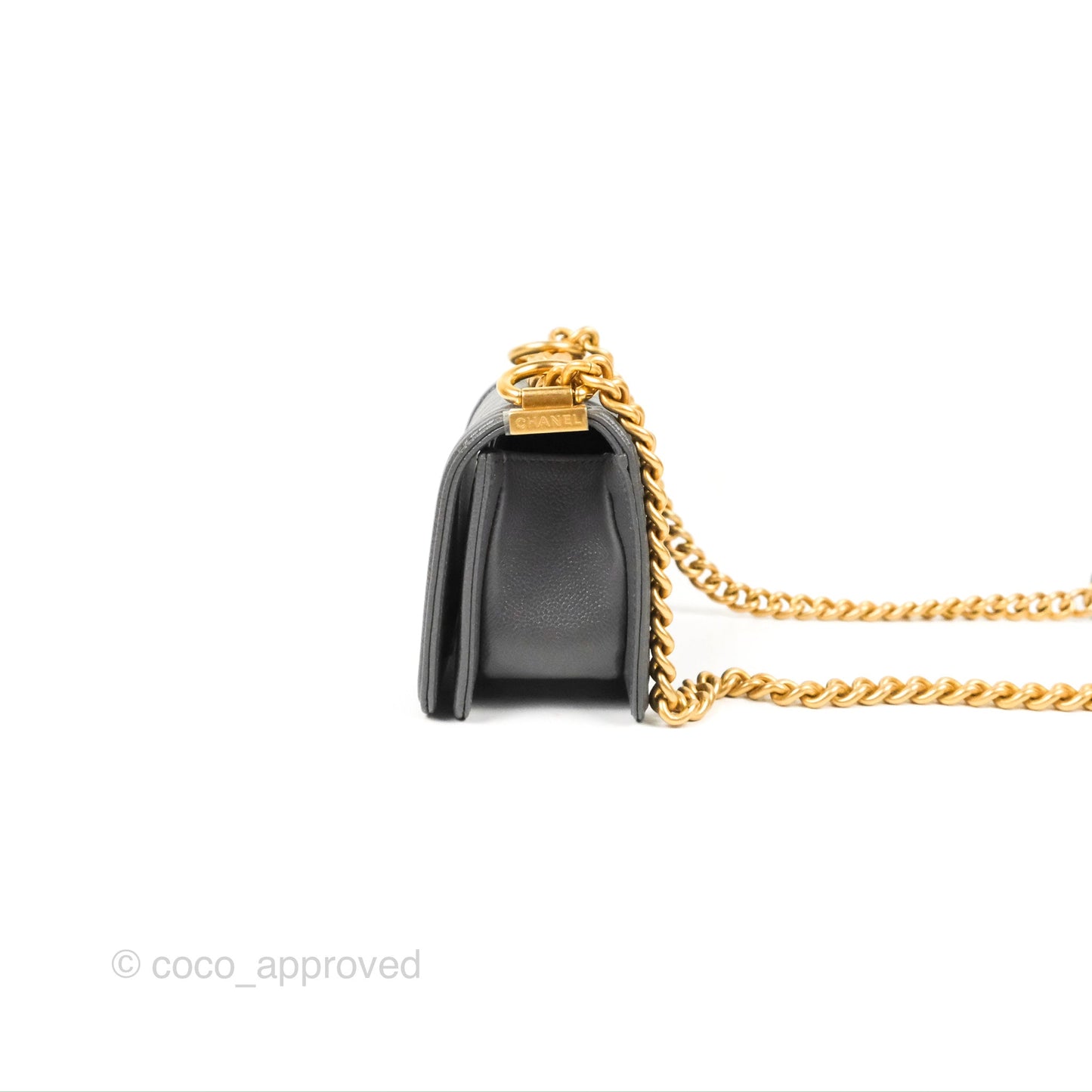 Chanel Mini Boy Dark Grey Caviar Aged Gold Hardware