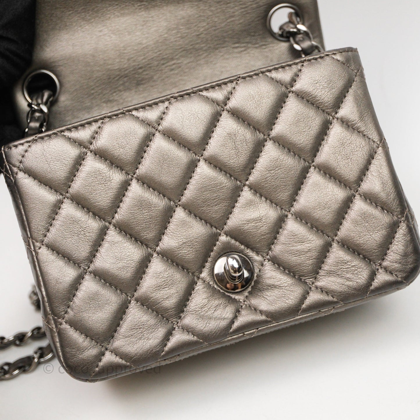 Chanel Mini Square Metallic Dark Grey Lambskin Dark Silver Hardware